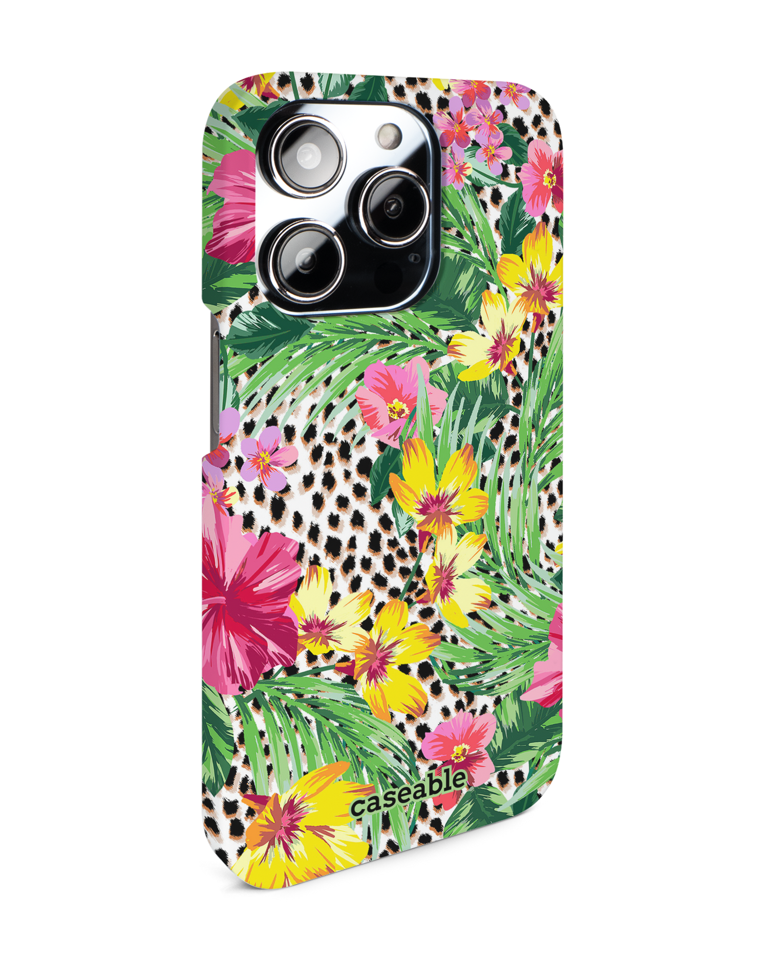 Tropical Cheetah Hard Shell Phone Case for Apple iPhone 14 Pro: View from the left side