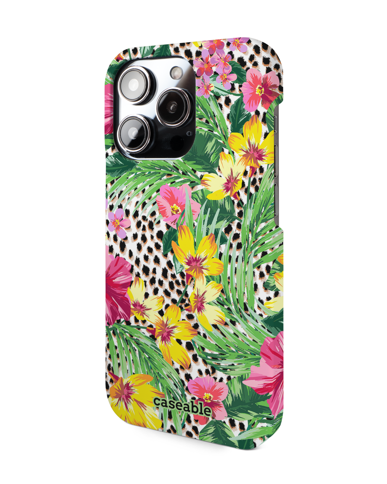 Tropical Cheetah Hard Shell Phone Case for Apple iPhone 14 Pro: View from the right side