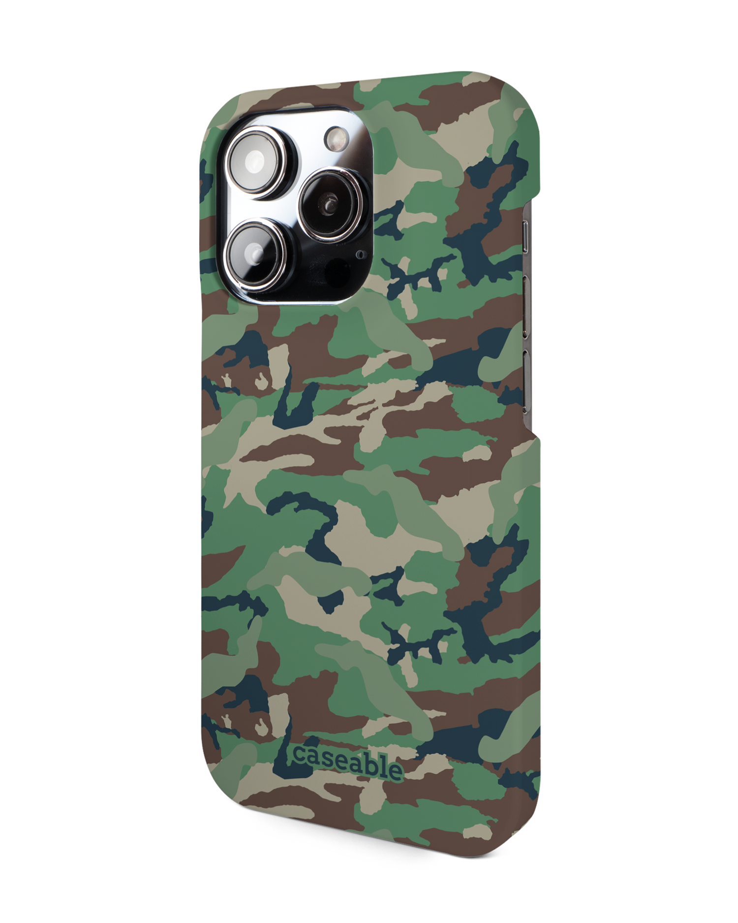 Green and Brown Camo Hard Shell Phone Case for Apple iPhone 14 Pro: View from the right side