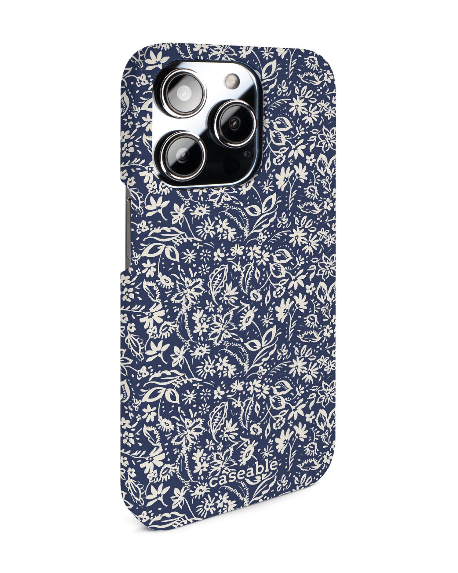 Ditsy Blue Paisley Hard Shell Phone Case for Apple iPhone 14 Pro: View from the left side