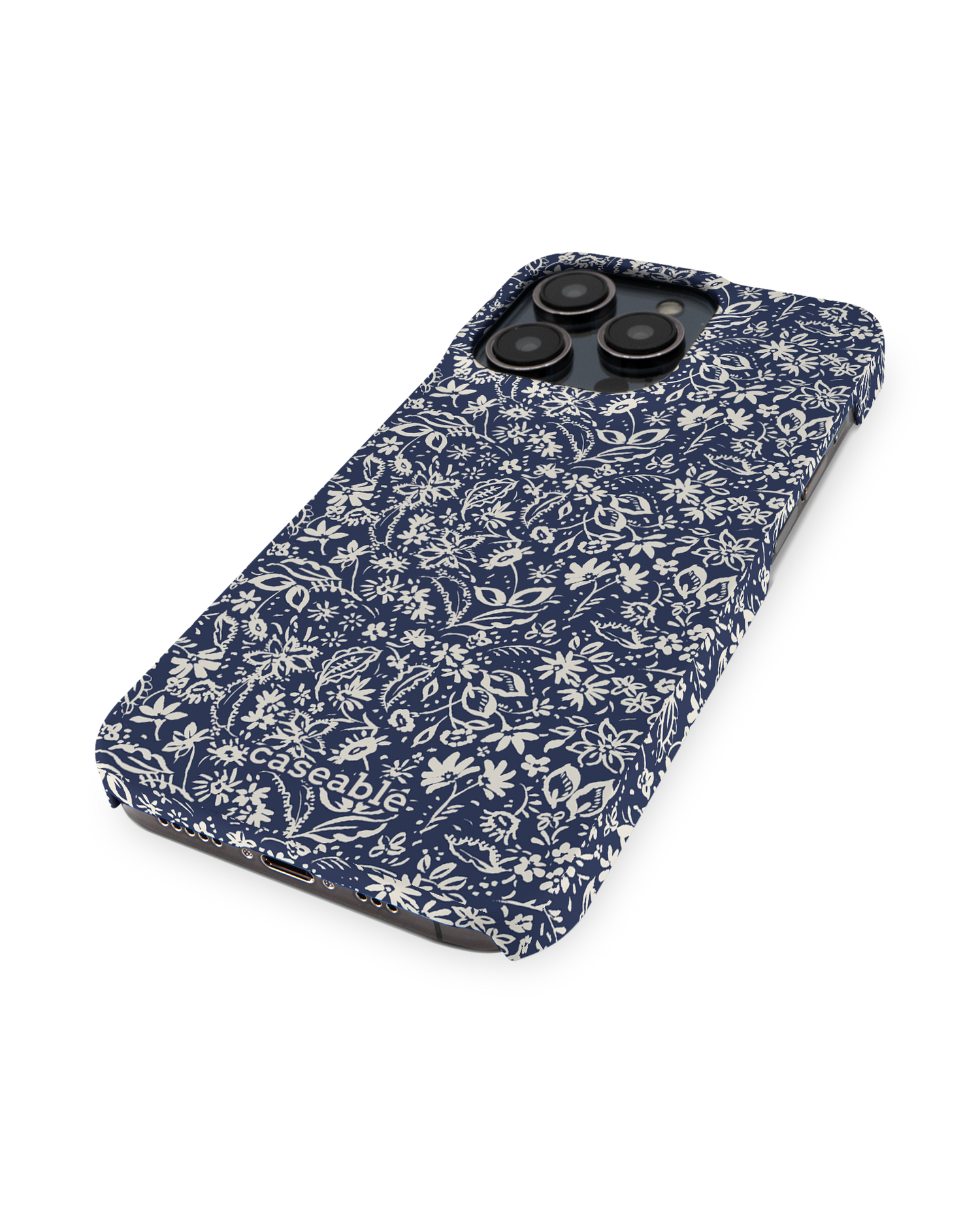 Ditsy Blue Paisley Hard Shell Phone Case for Apple iPhone 14 Pro: Perspective view