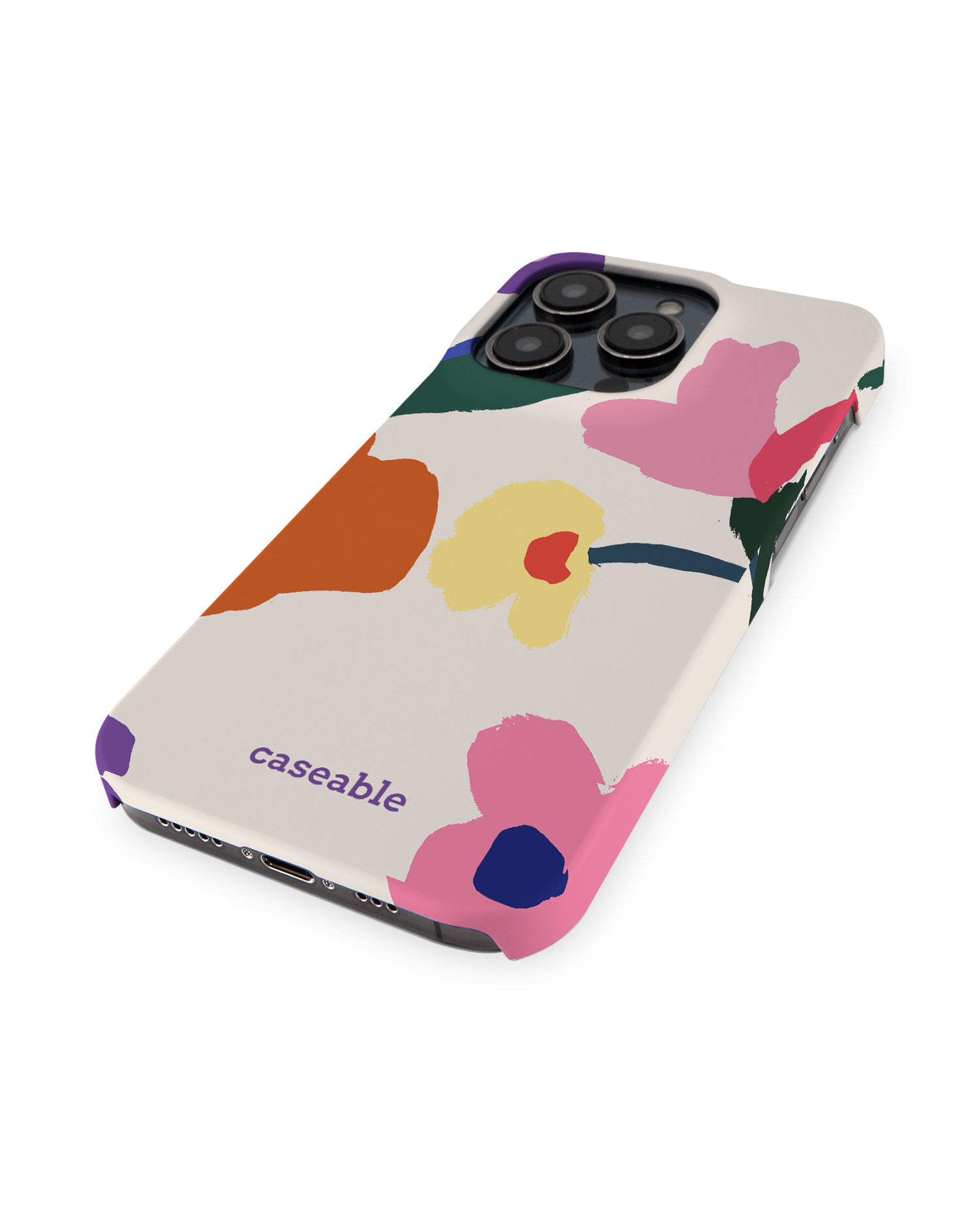 Handpainted Blooms Hard Shell Phone Case for Apple iPhone 14 Pro: Perspective view