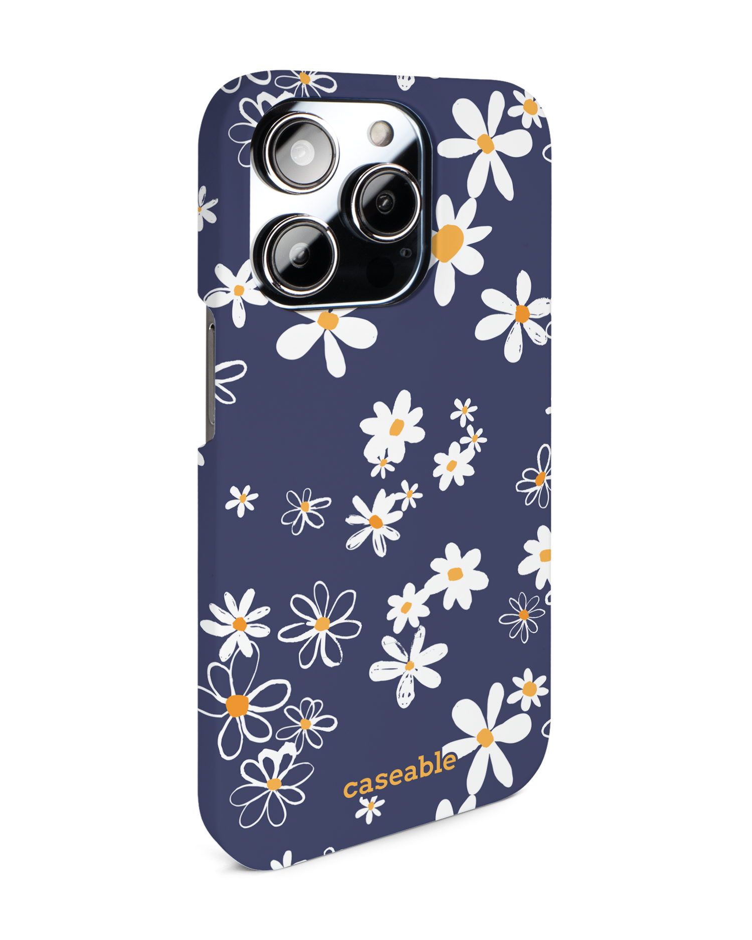 Navy Daisies Hard Shell Phone Case for Apple iPhone 14 Pro: View from the left side