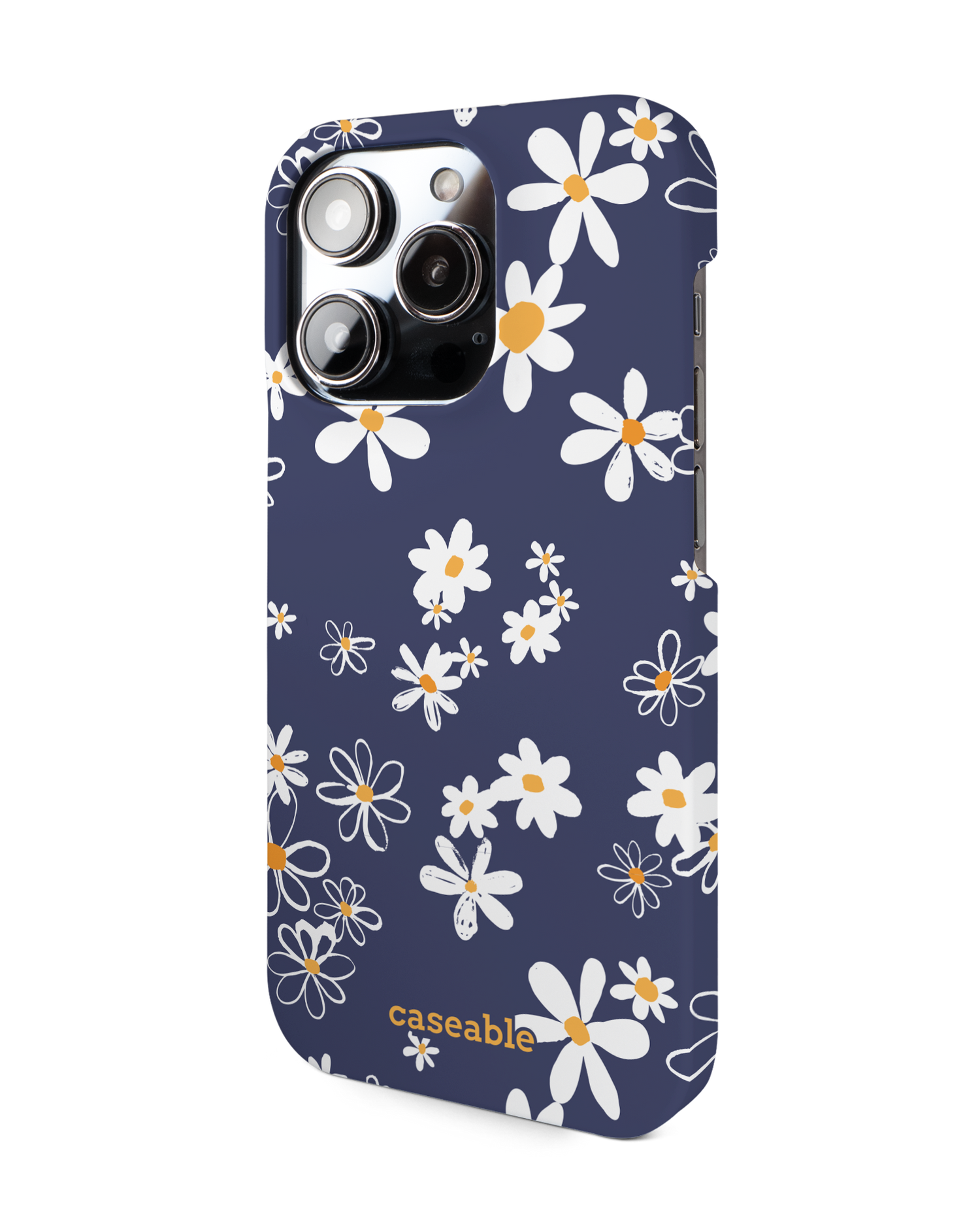 Navy Daisies Hard Shell Phone Case for Apple iPhone 14 Pro: View from the right side