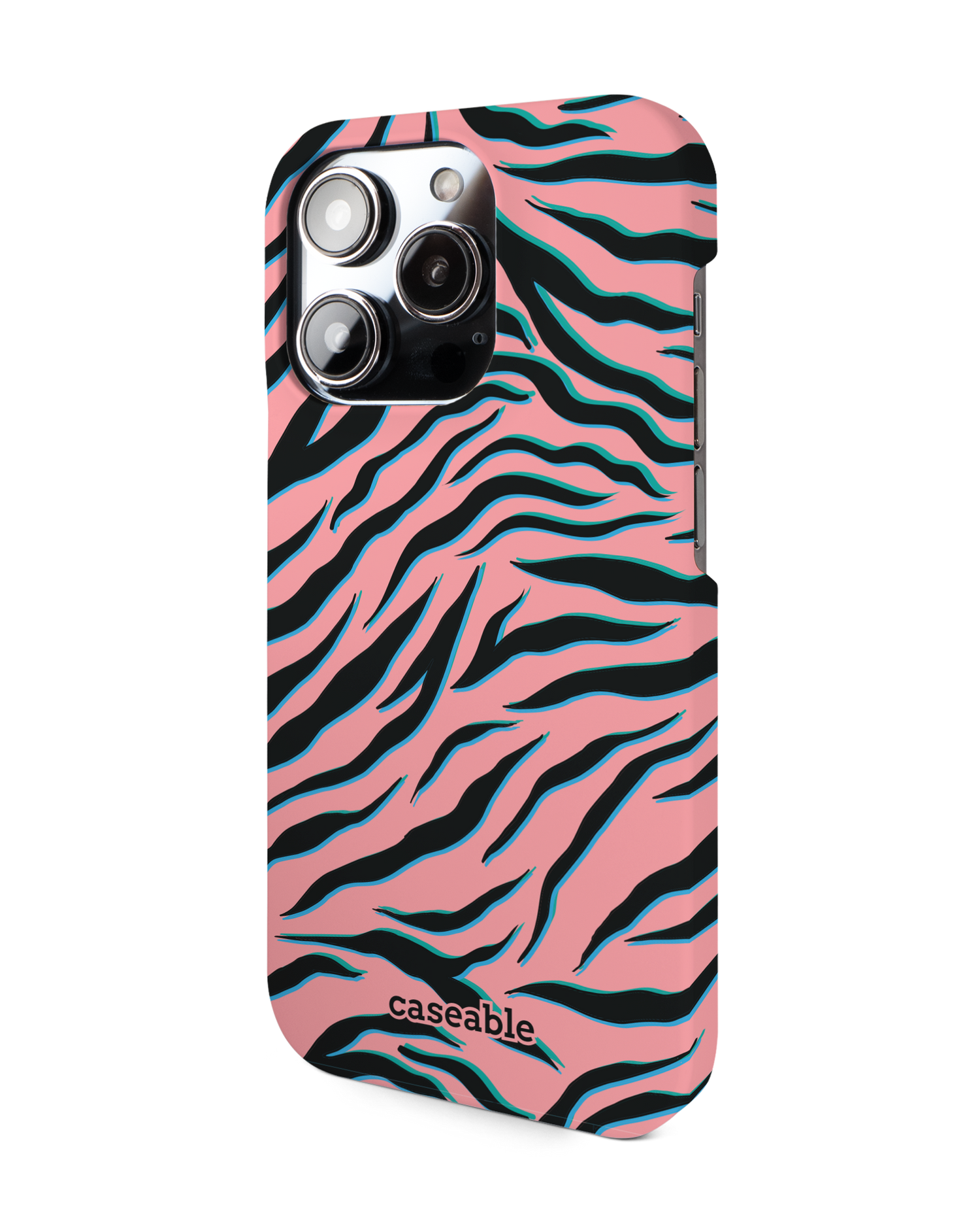 Pink Zebra Hard Shell Phone Case for Apple iPhone 14 Pro: View from the right side