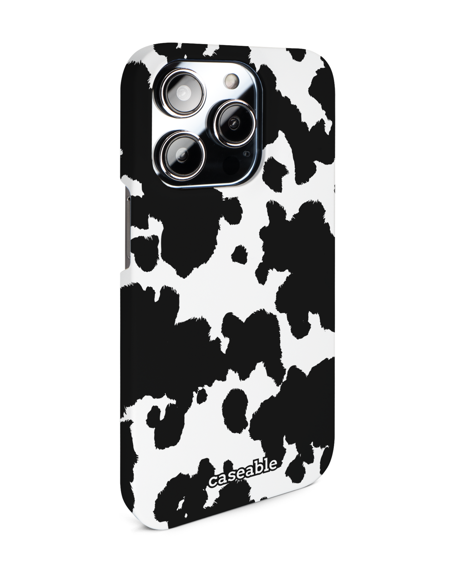 Cow Print Hard Shell Phone Case for Apple iPhone 14 Pro: View from the left side