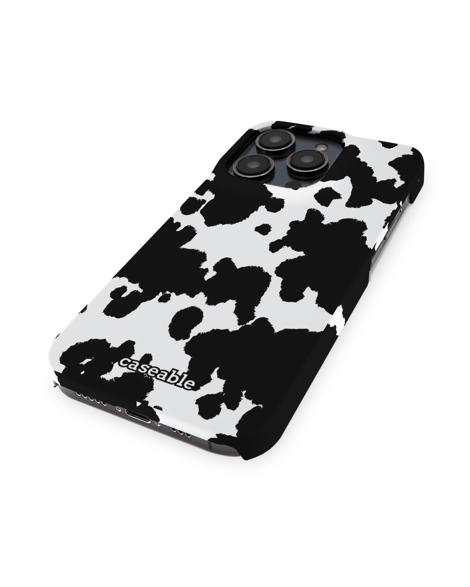 Cow Print Hard Shell Phone Case for Apple iPhone 14 Pro: Perspective view