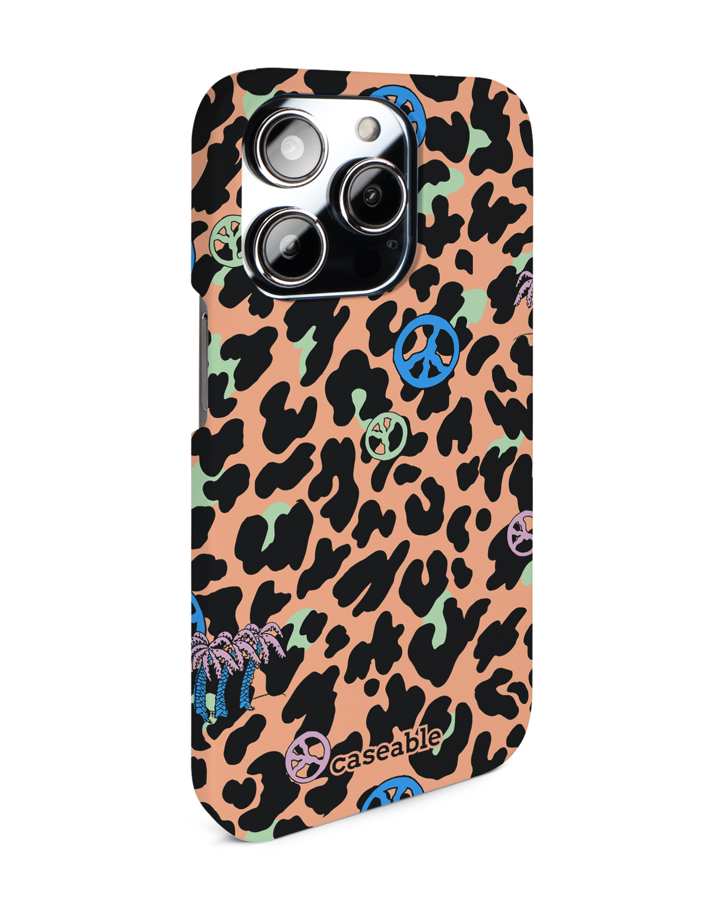 Leopard Peace Palms Hard Shell Phone Case for Apple iPhone 14 Pro: View from the left side