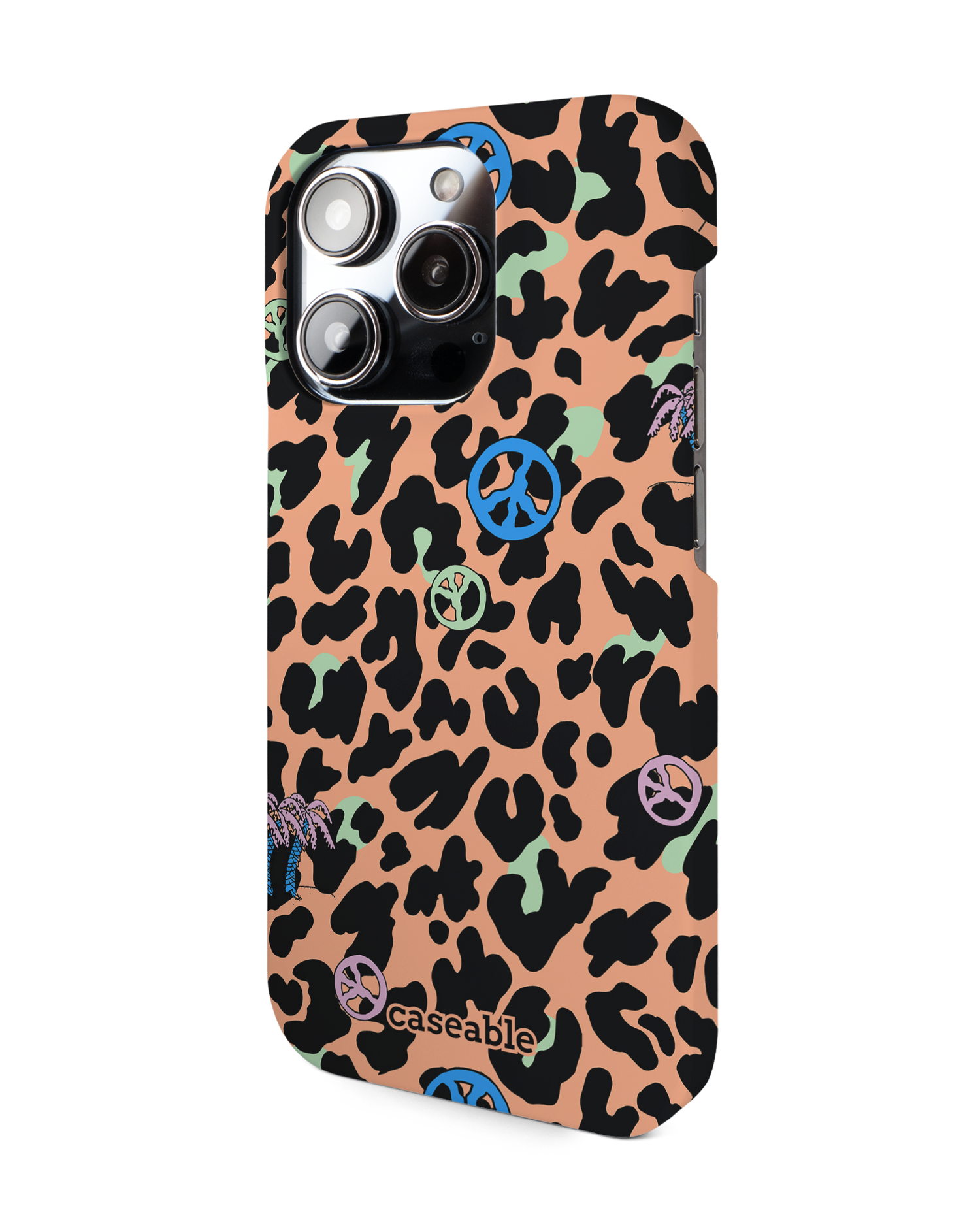 Leopard Peace Palms Hard Shell Phone Case for Apple iPhone 14 Pro: View from the right side