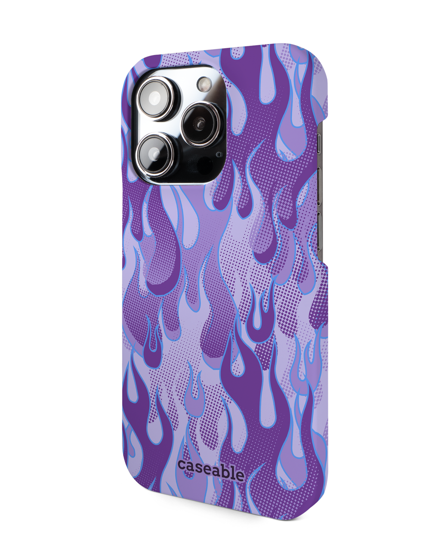 Purple Flames Hard Shell Phone Case for Apple iPhone 14 Pro: View from the right side