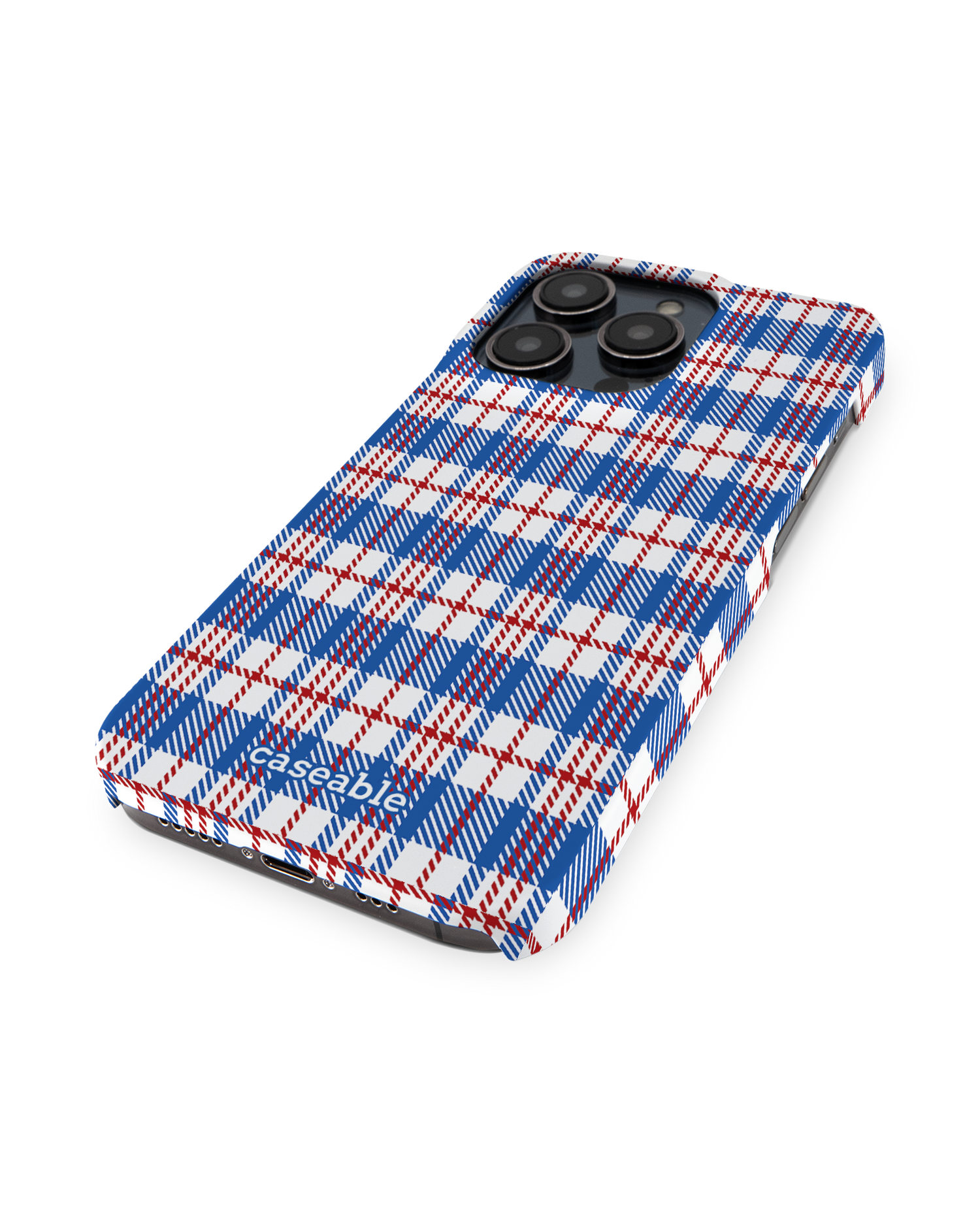 Plaid Market Bag Hard Shell Phone Case for Apple iPhone 14 Pro: Perspective view