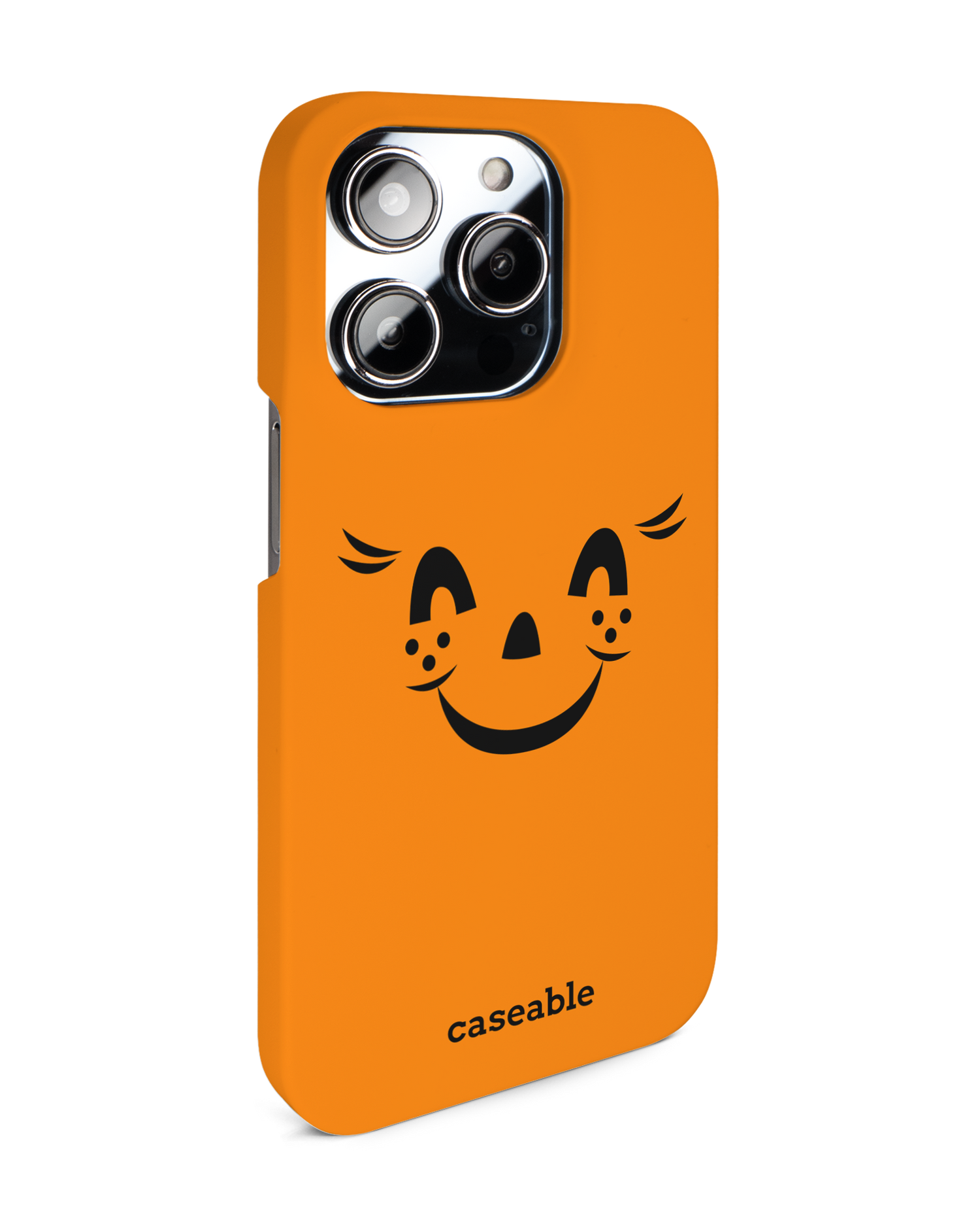Pumpkin Smiles Hard Shell Phone Case for Apple iPhone 14 Pro: View from the left side