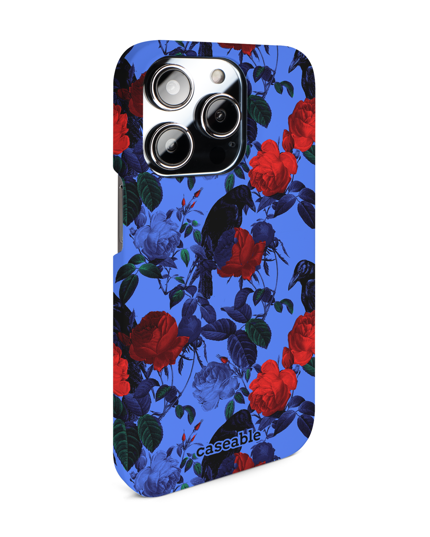 Roses And Ravens Hard Shell Phone Case for Apple iPhone 14 Pro: View from the left side