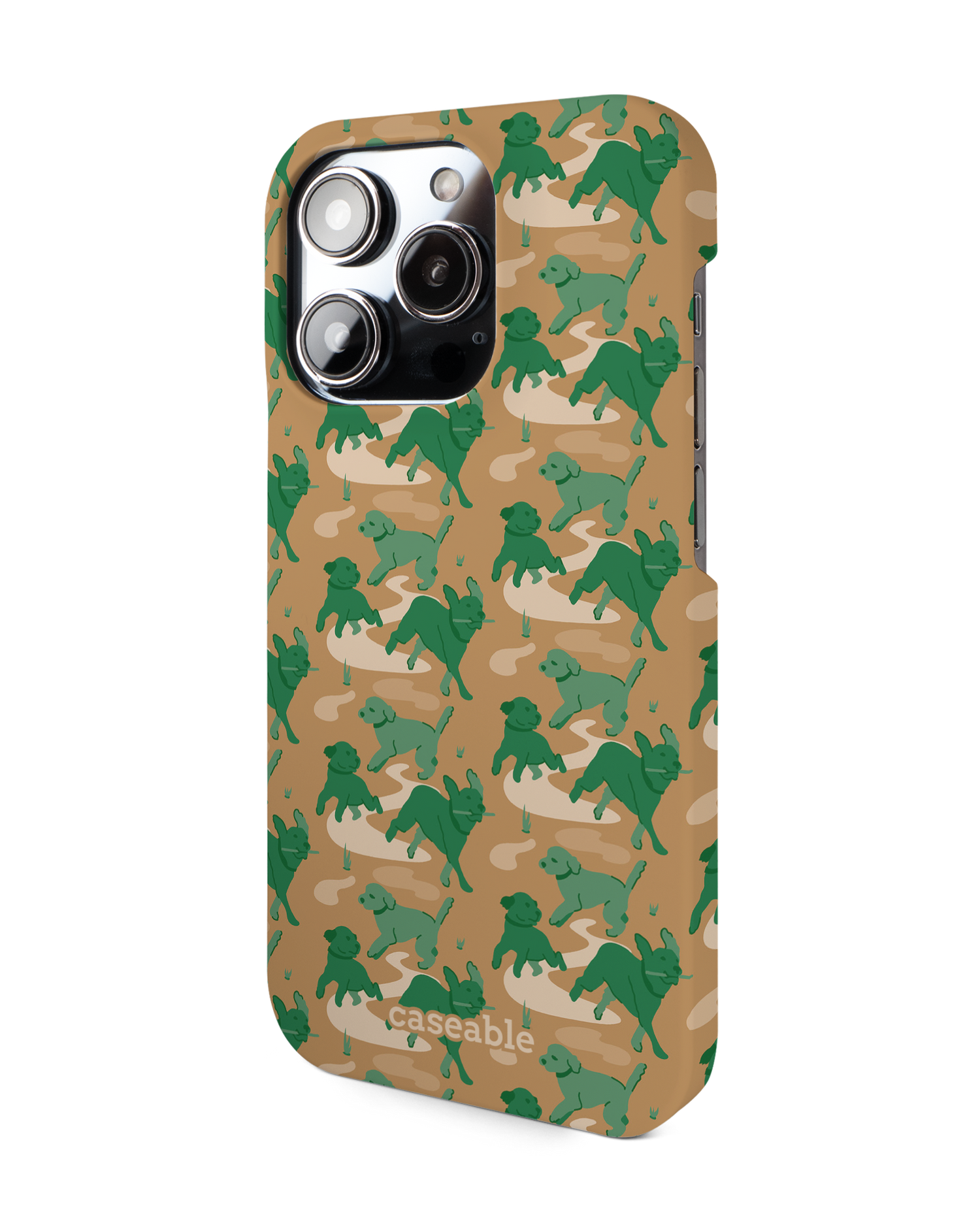 Dog Camo Hard Shell Phone Case for Apple iPhone 14 Pro: View from the right side