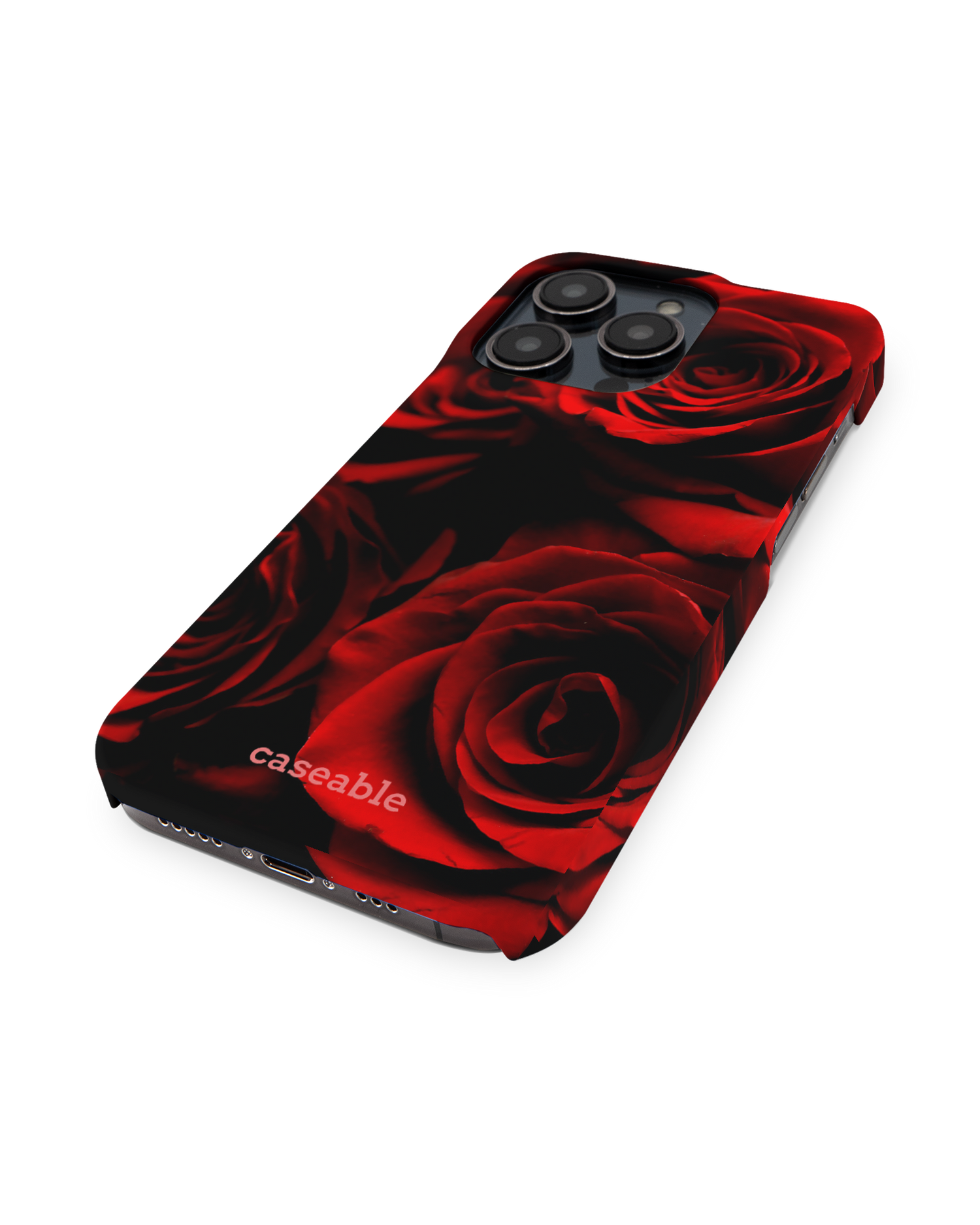 Red Roses Hard Shell Phone Case for Apple iPhone 14 Pro: Perspective view