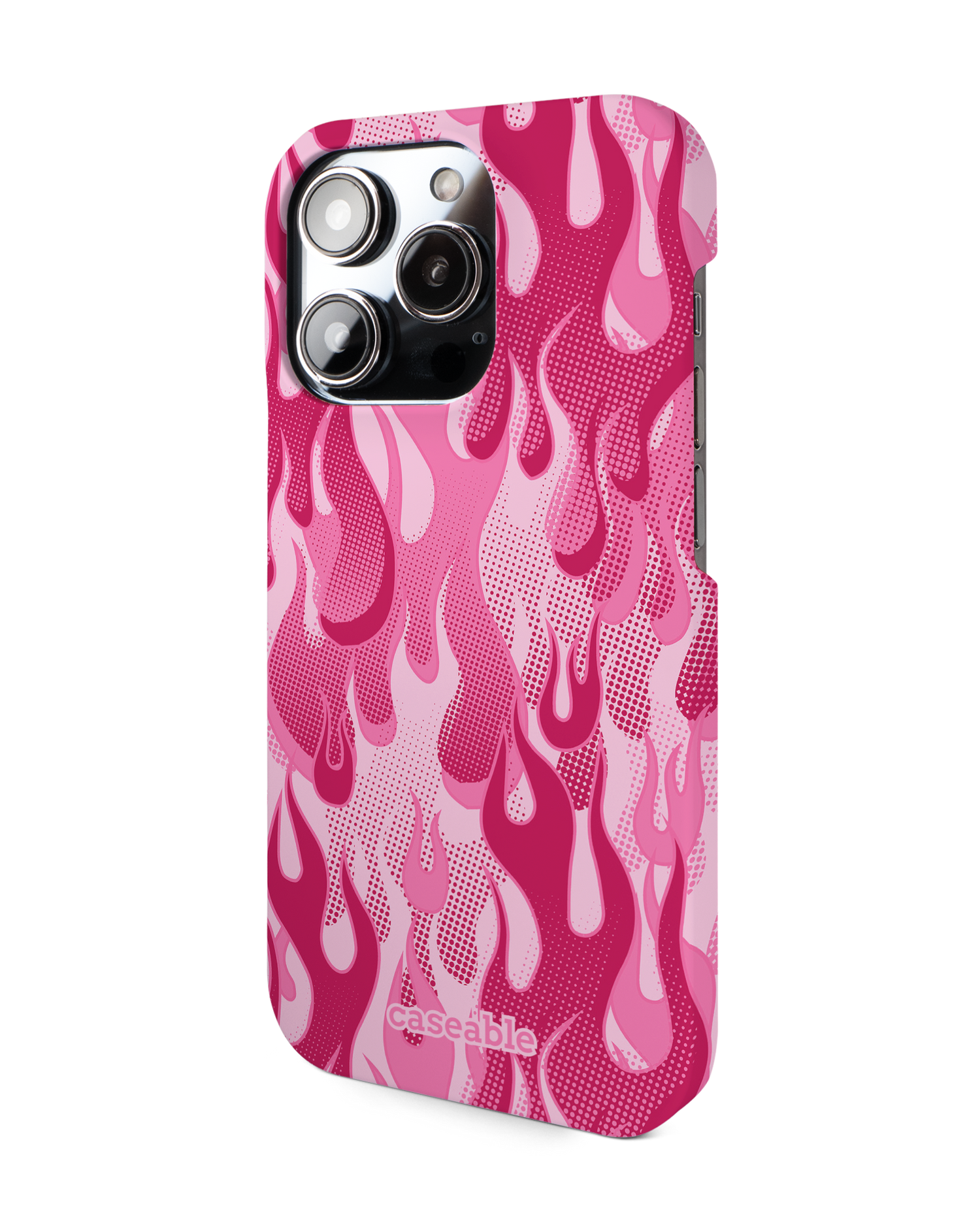 Pink Flames Hard Shell Phone Case for Apple iPhone 14 Pro: View from the right side