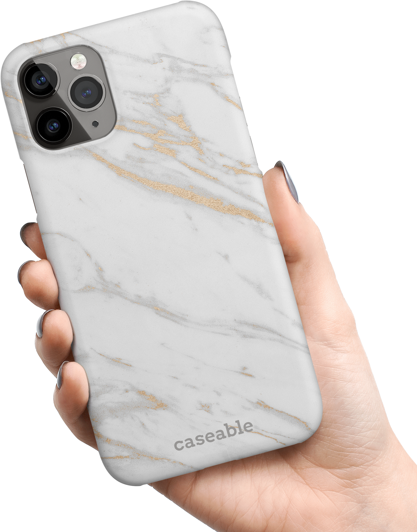 Gold Marble Elegance Hard Shell Phone Case Apple iPhone 11 Pro held in hand
