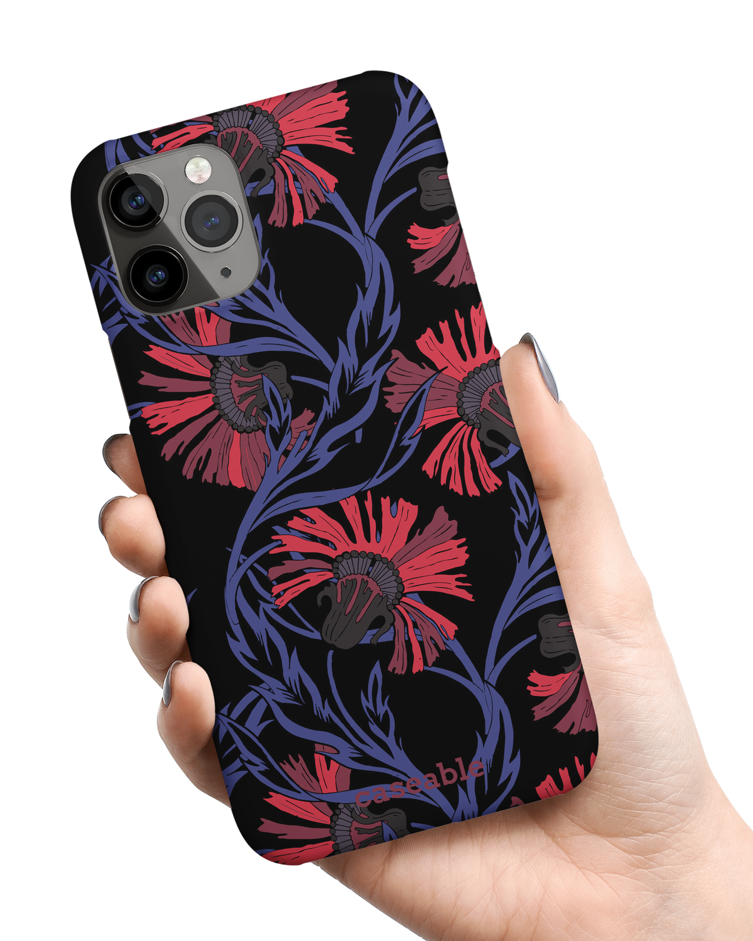 Midnight Floral Hard Shell Phone Case Apple iPhone 11 Pro held in hand
