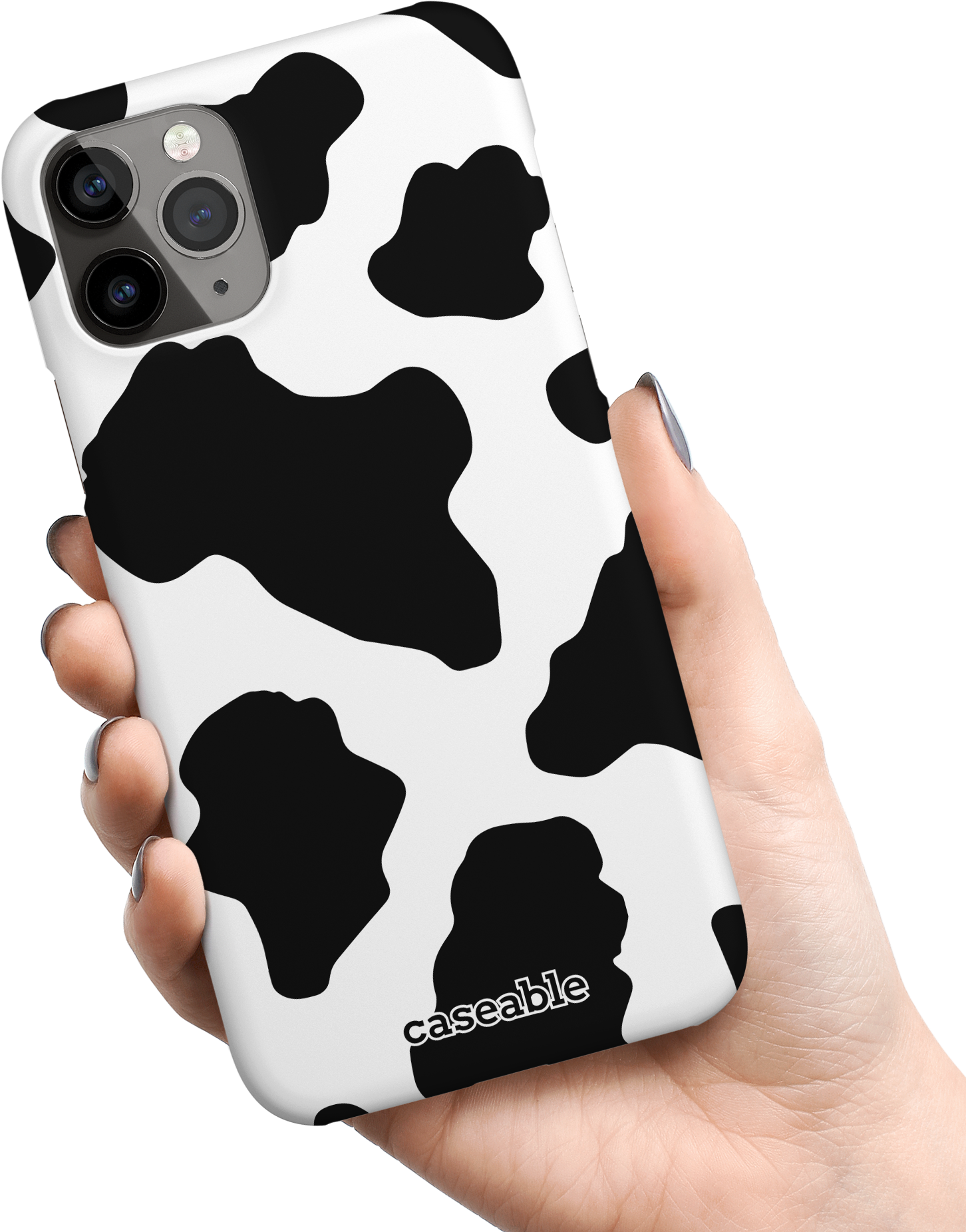 Cow Print 2 Hard Shell Phone Case Apple iPhone 11 Pro held in hand
