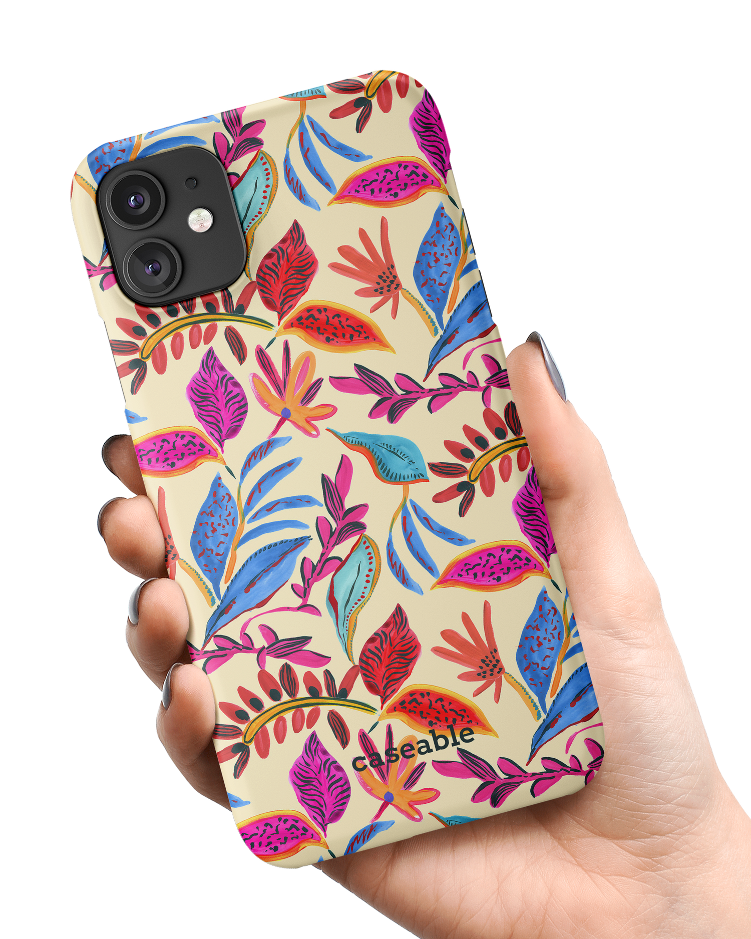 Painterly Spring Leaves Hard Shell Phone Case Apple iPhone 11 held in hand