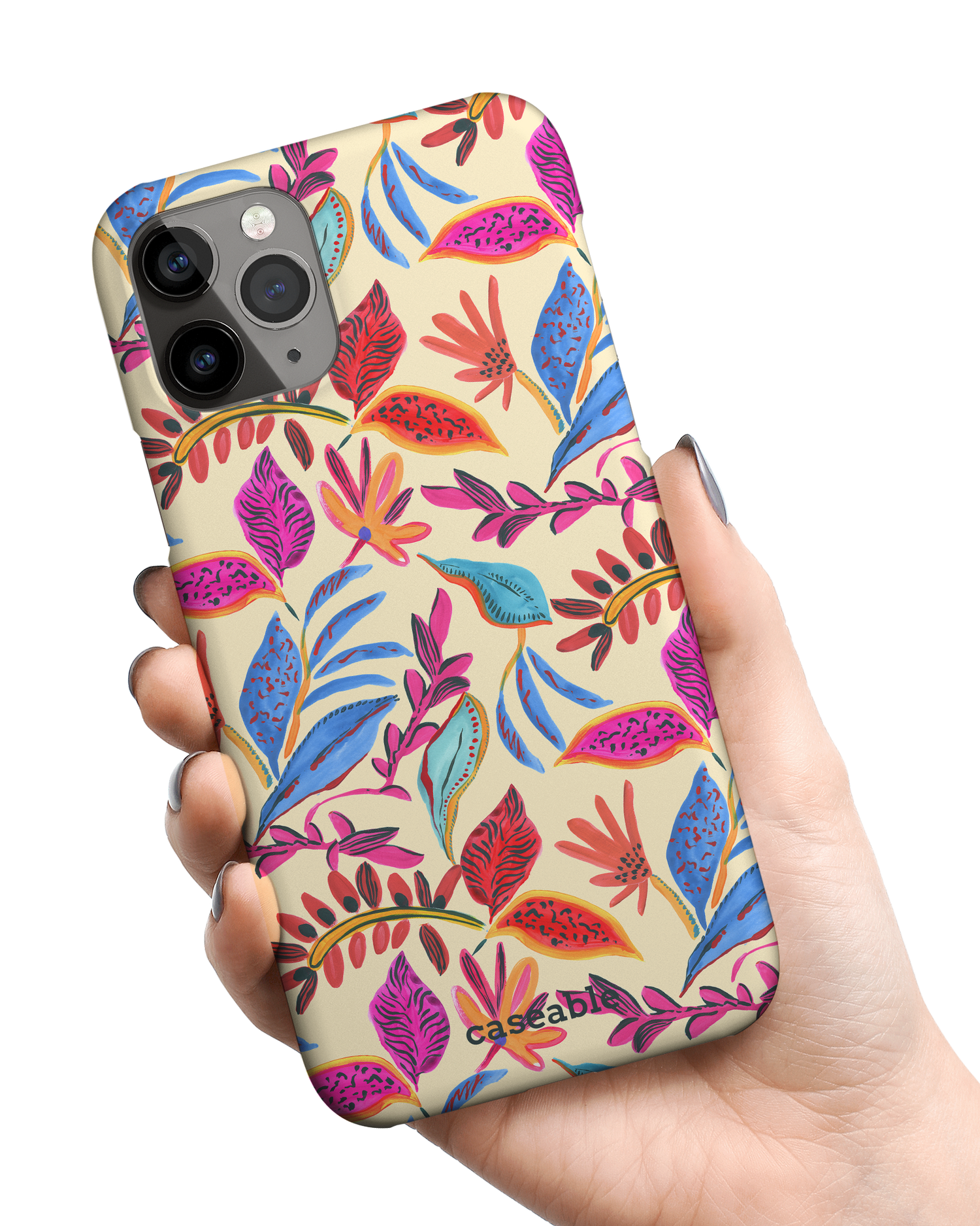 Painterly Spring Leaves Hard Shell Phone Case Apple iPhone 11 Pro Max held in hand