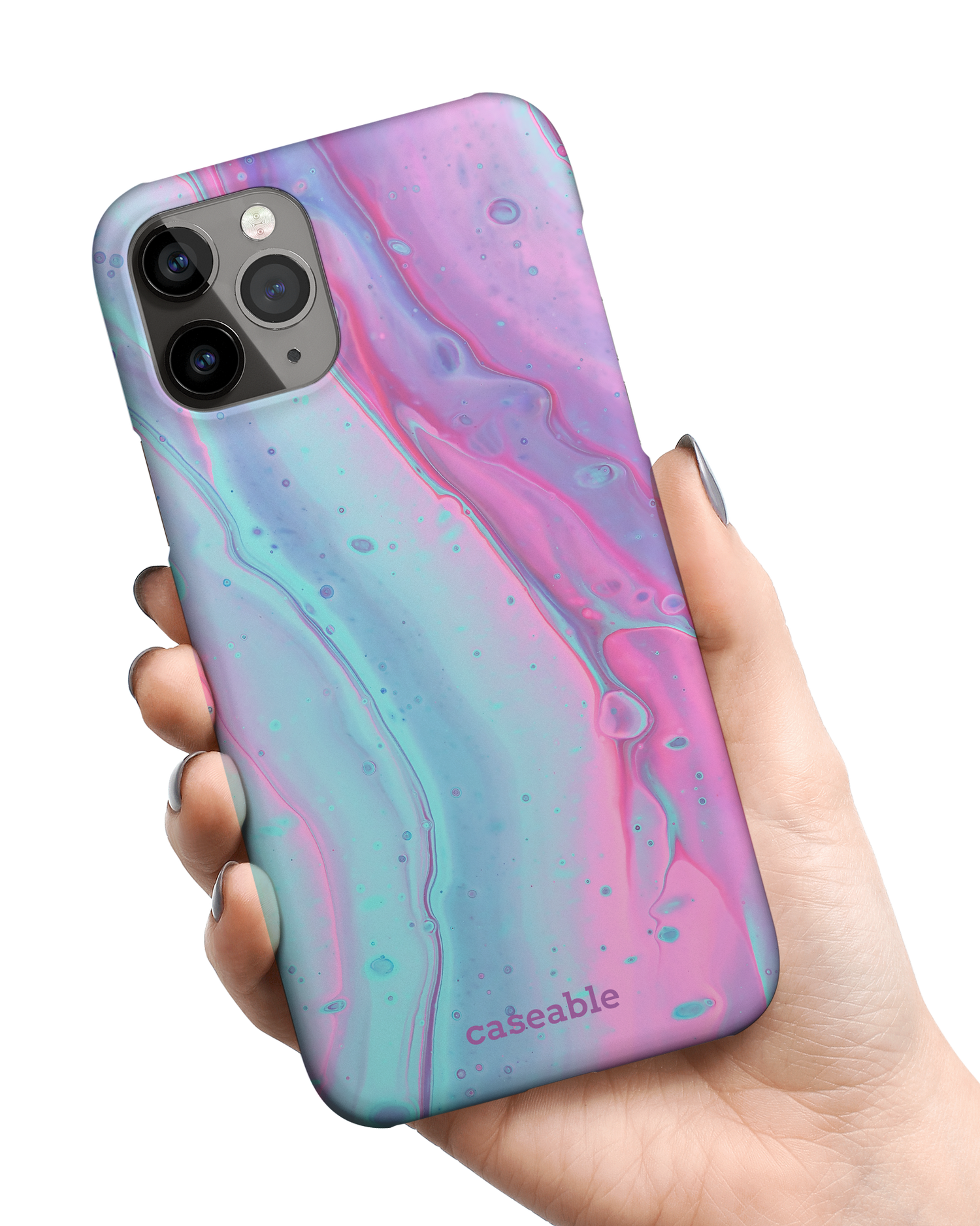 Wavey Hard Shell Phone Case Apple iPhone 11 Pro Max held in hand