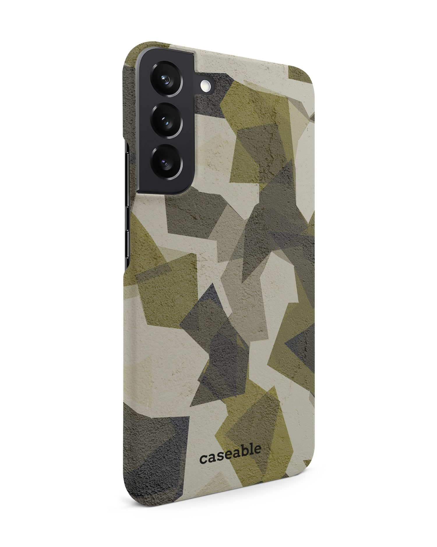 Geometric Camo Green Hard Shell Phone Case Samsung Galaxy S22 Plus 5G: View from the left side