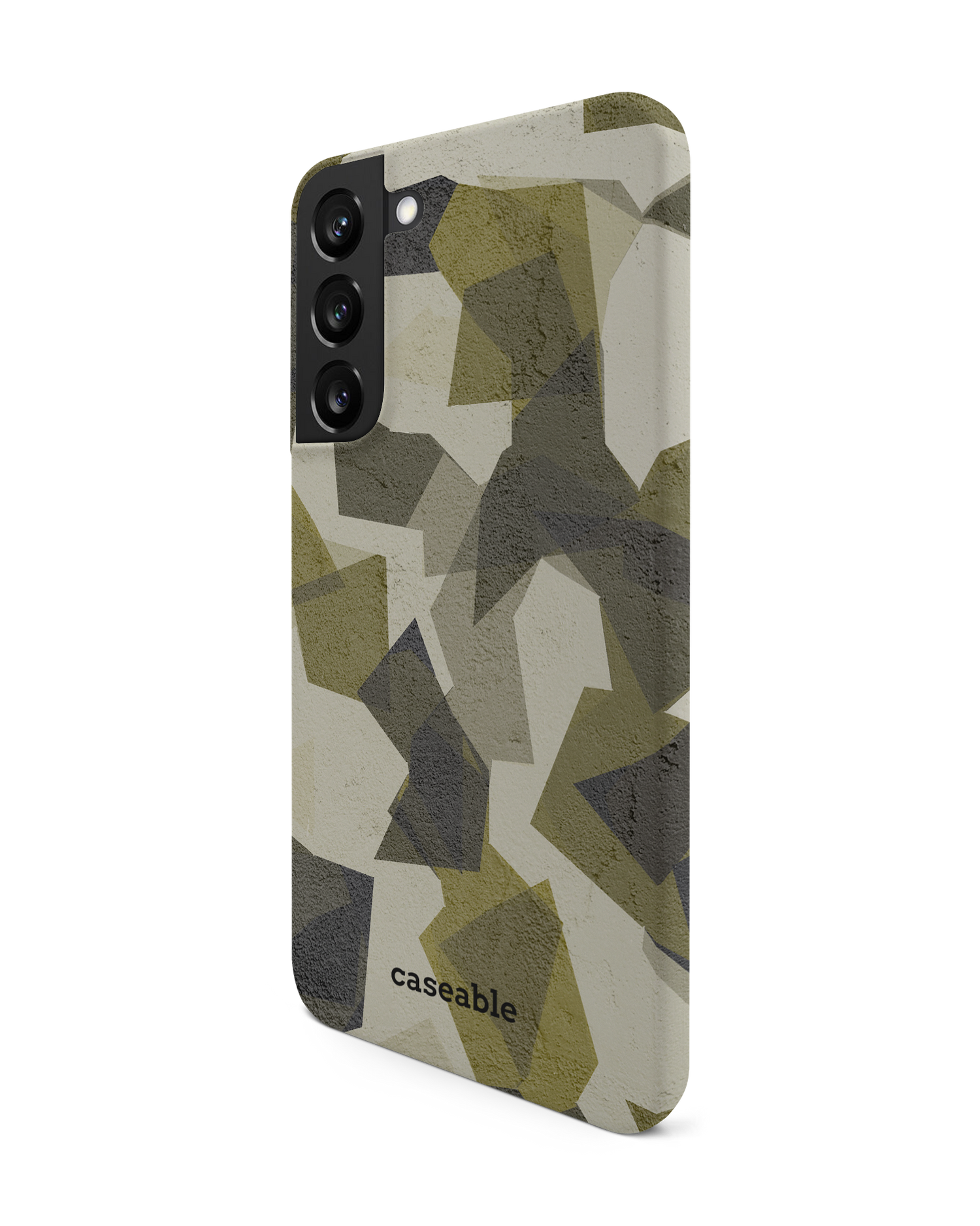 Geometric Camo Green Hard Shell Phone Case Samsung Galaxy S22 Plus 5G: View from the right side