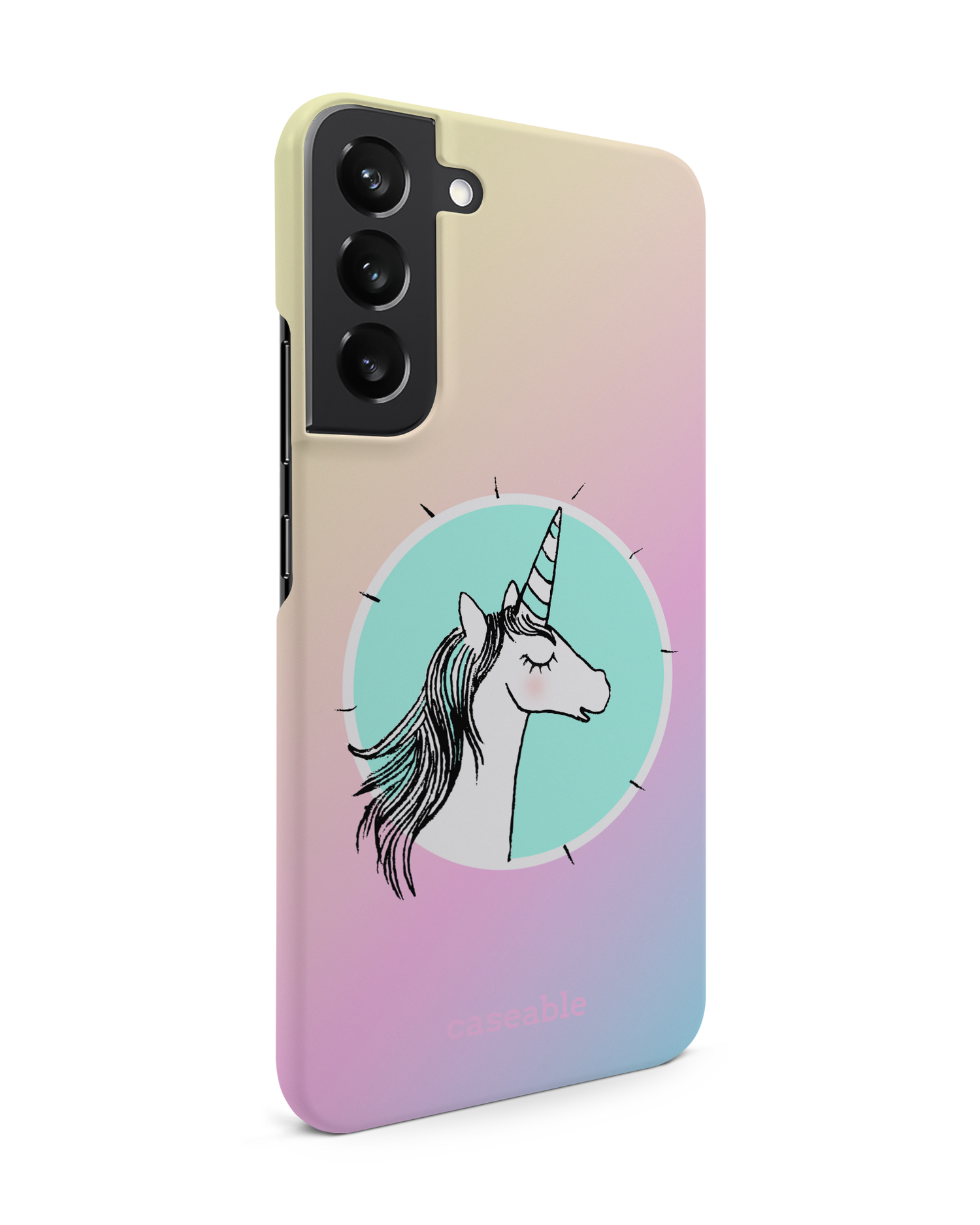 Happiness Unicorn Hard Shell Phone Case Samsung Galaxy S22 Plus 5G: View from the left side