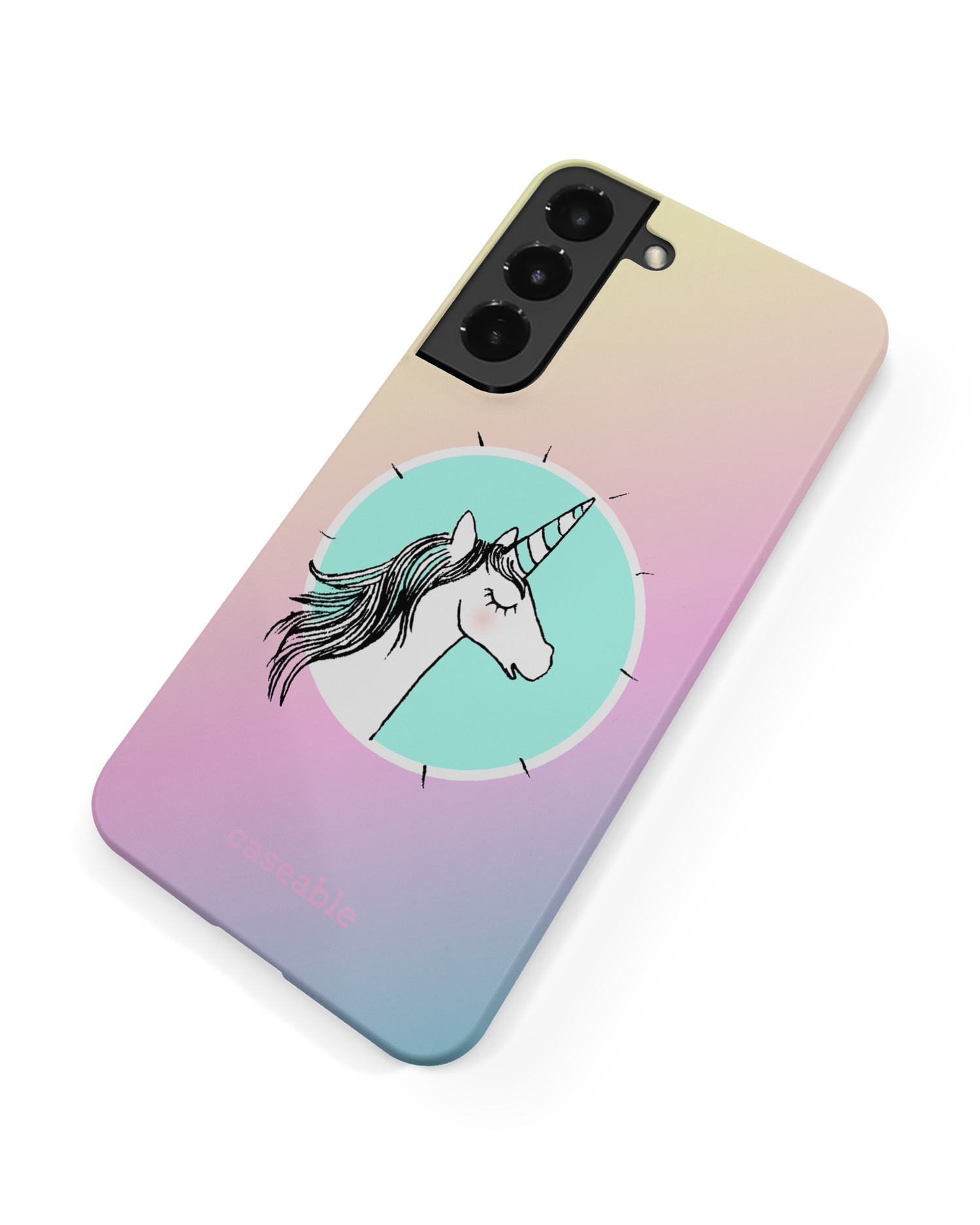 Happiness Unicorn Hard Shell Phone Case Samsung Galaxy S22 Plus 5G: Back View