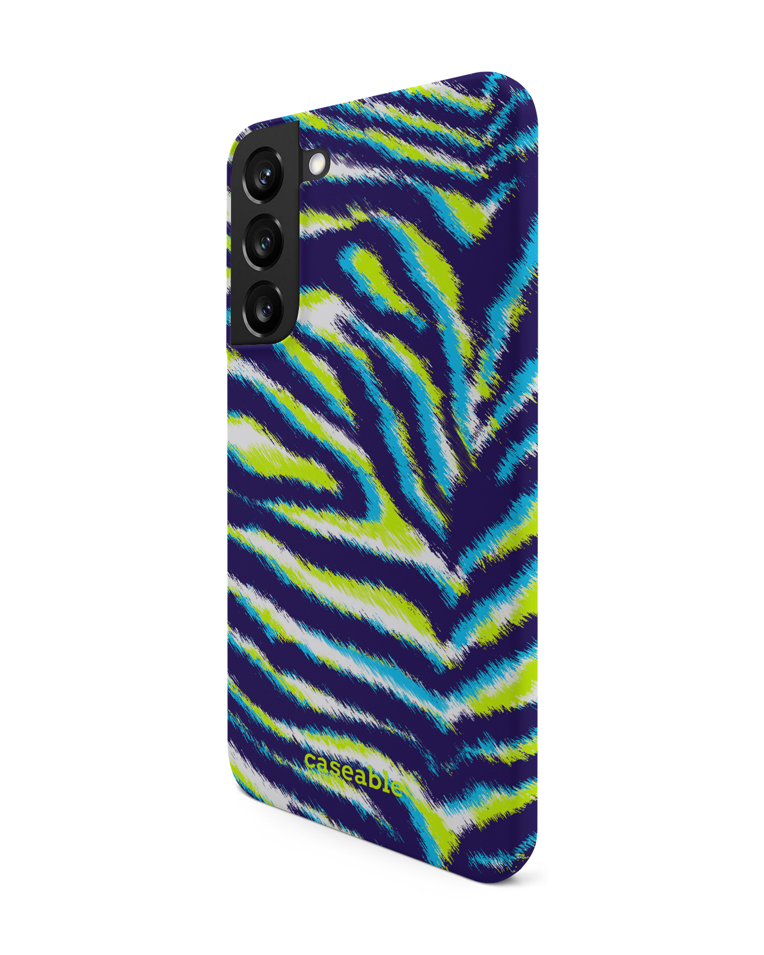 Neon Zebra Hard Shell Phone Case Samsung Galaxy S22 Plus 5G: View from the right side