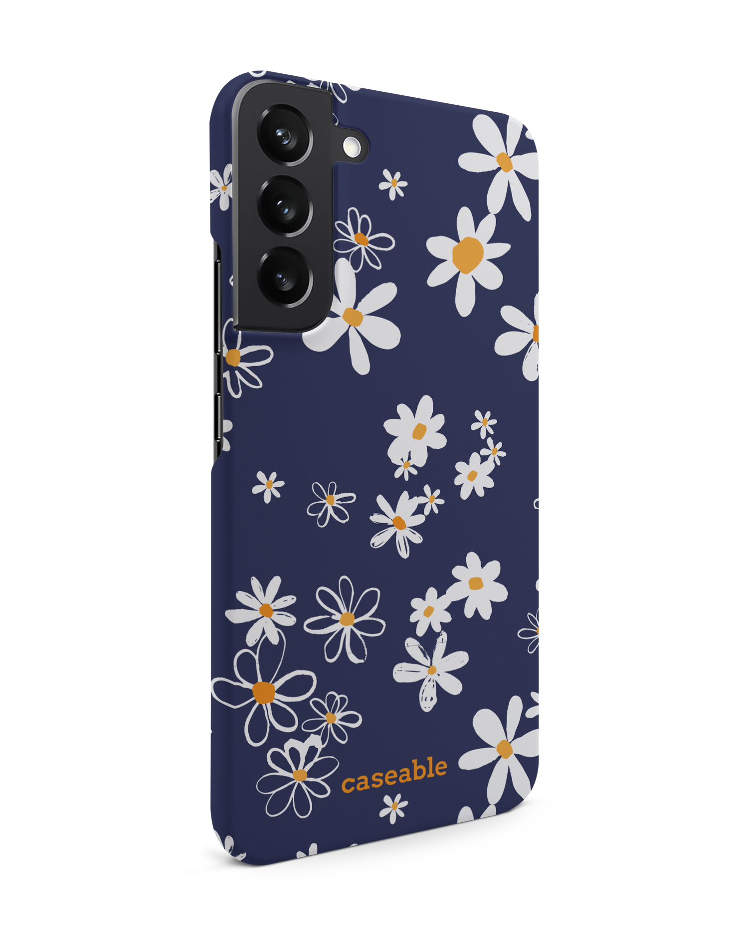 Navy Daisies Hard Shell Phone Case Samsung Galaxy S22 Plus 5G: View from the left side