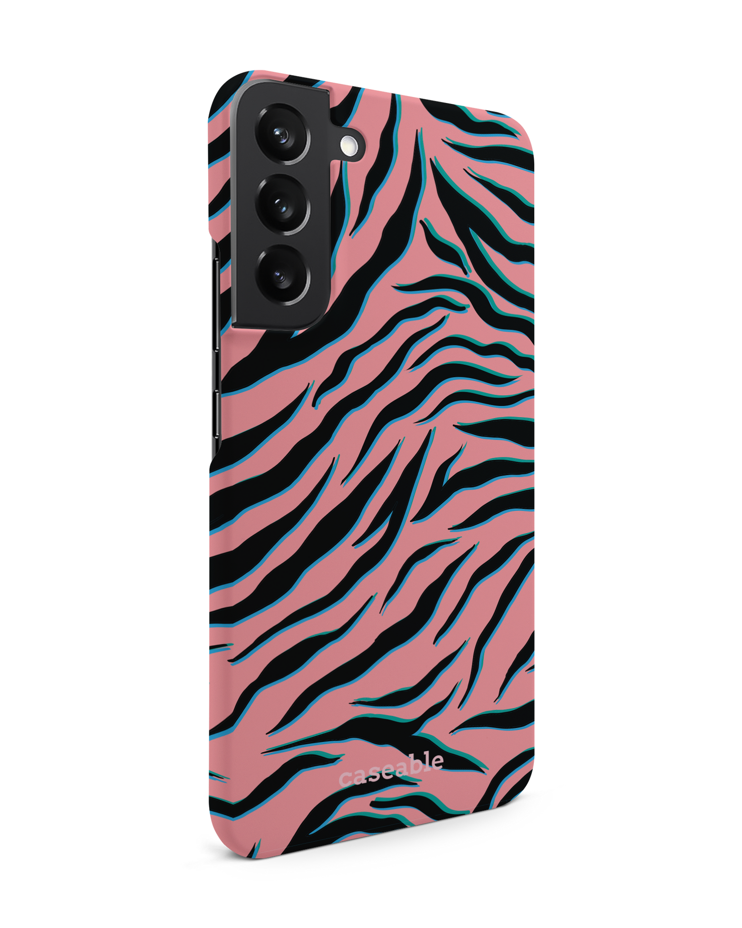 Pink Zebra Hard Shell Phone Case Samsung Galaxy S22 Plus 5G: View from the left side