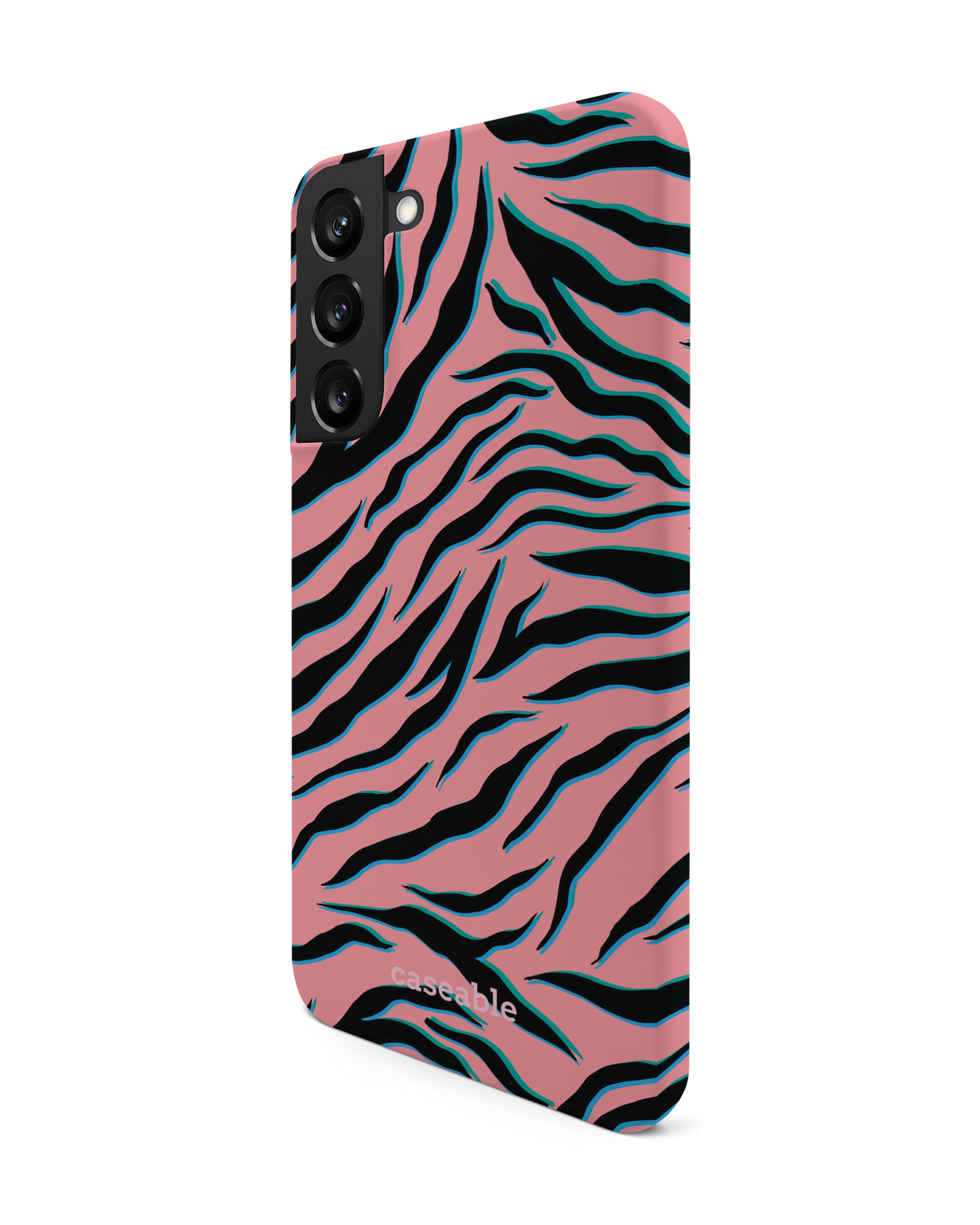 Pink Zebra Hard Shell Phone Case Samsung Galaxy S22 Plus 5G: View from the right side