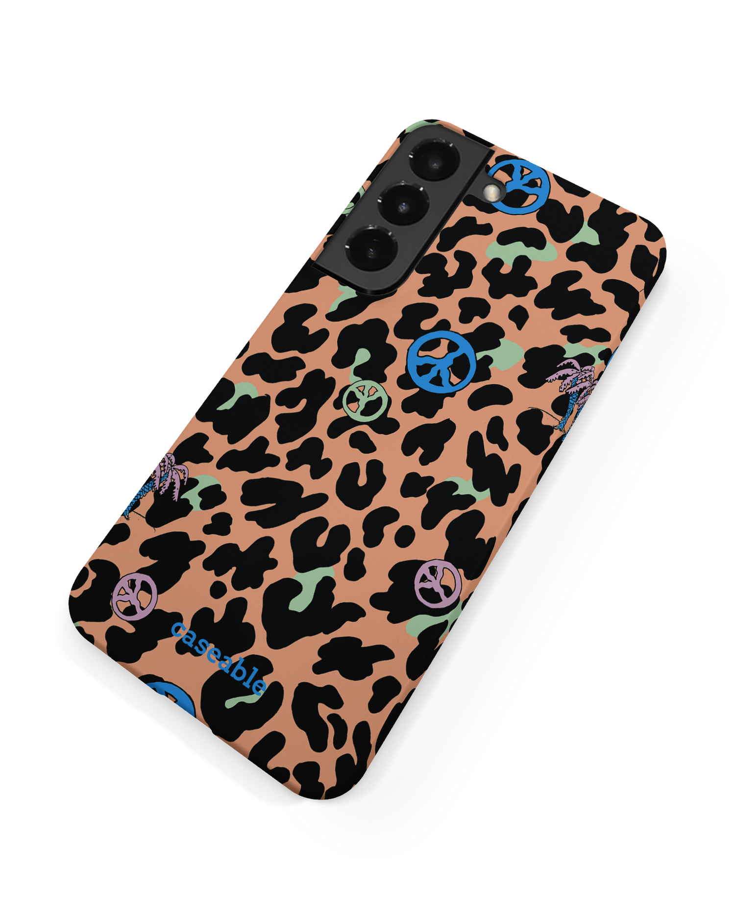 Leopard Peace Palms Hard Shell Phone Case Samsung Galaxy S22 Plus 5G: Back View