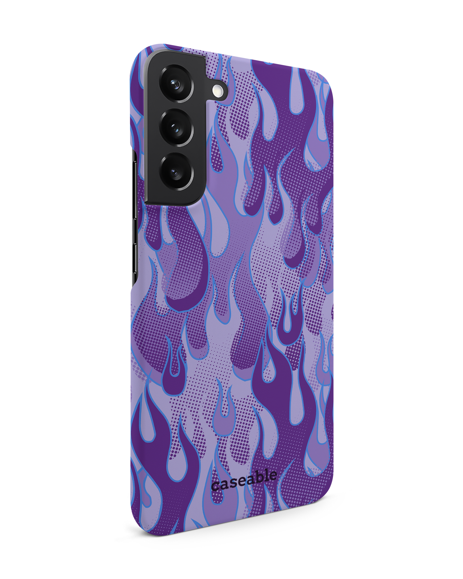 Purple Flames Hard Shell Phone Case Samsung Galaxy S22 Plus 5G: View from the left side