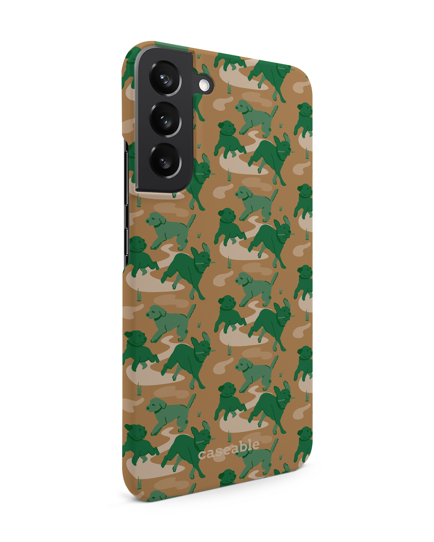 Dog Camo Hard Shell Phone Case Samsung Galaxy S22 Plus 5G: View from the left side