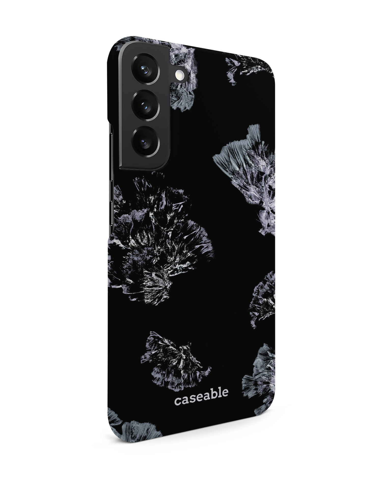 Silver Petals Hard Shell Phone Case Samsung Galaxy S22 Plus 5G: View from the left side