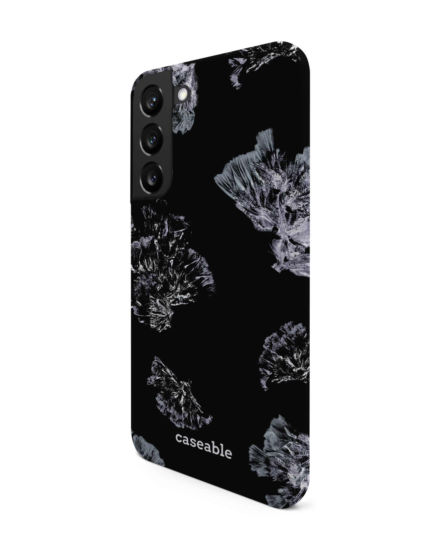 Silver Petals Hard Shell Phone Case Samsung Galaxy S22 Plus 5G: View from the right side