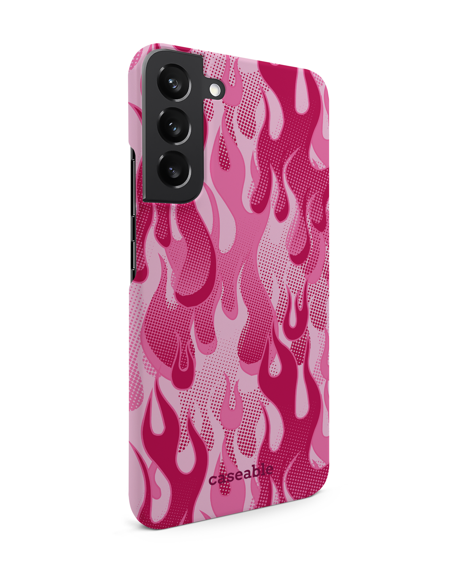 Pink Flames Hard Shell Phone Case Samsung Galaxy S22 Plus 5G: View from the left side