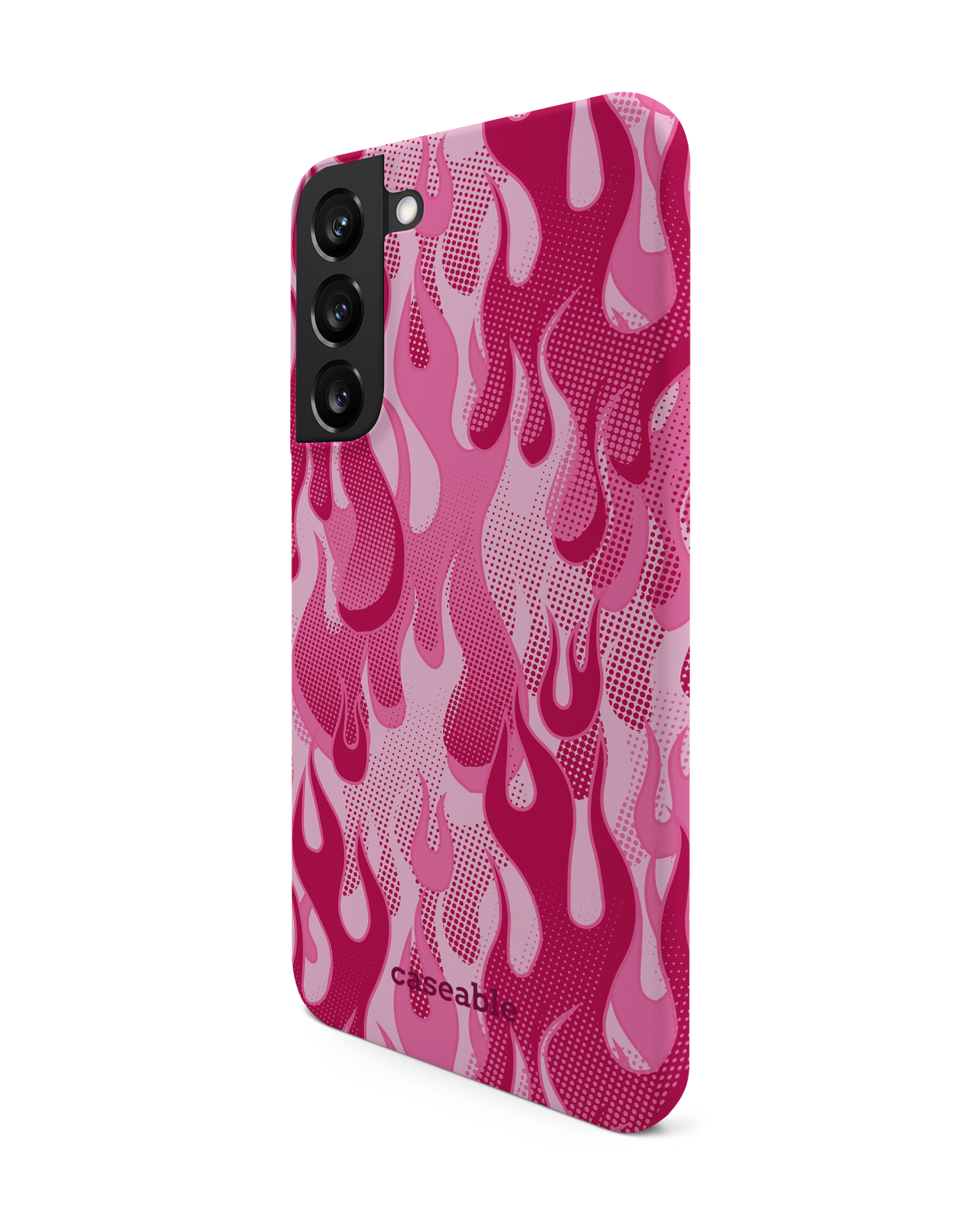 Pink Flames Hard Shell Phone Case Samsung Galaxy S22 Plus 5G: View from the right side