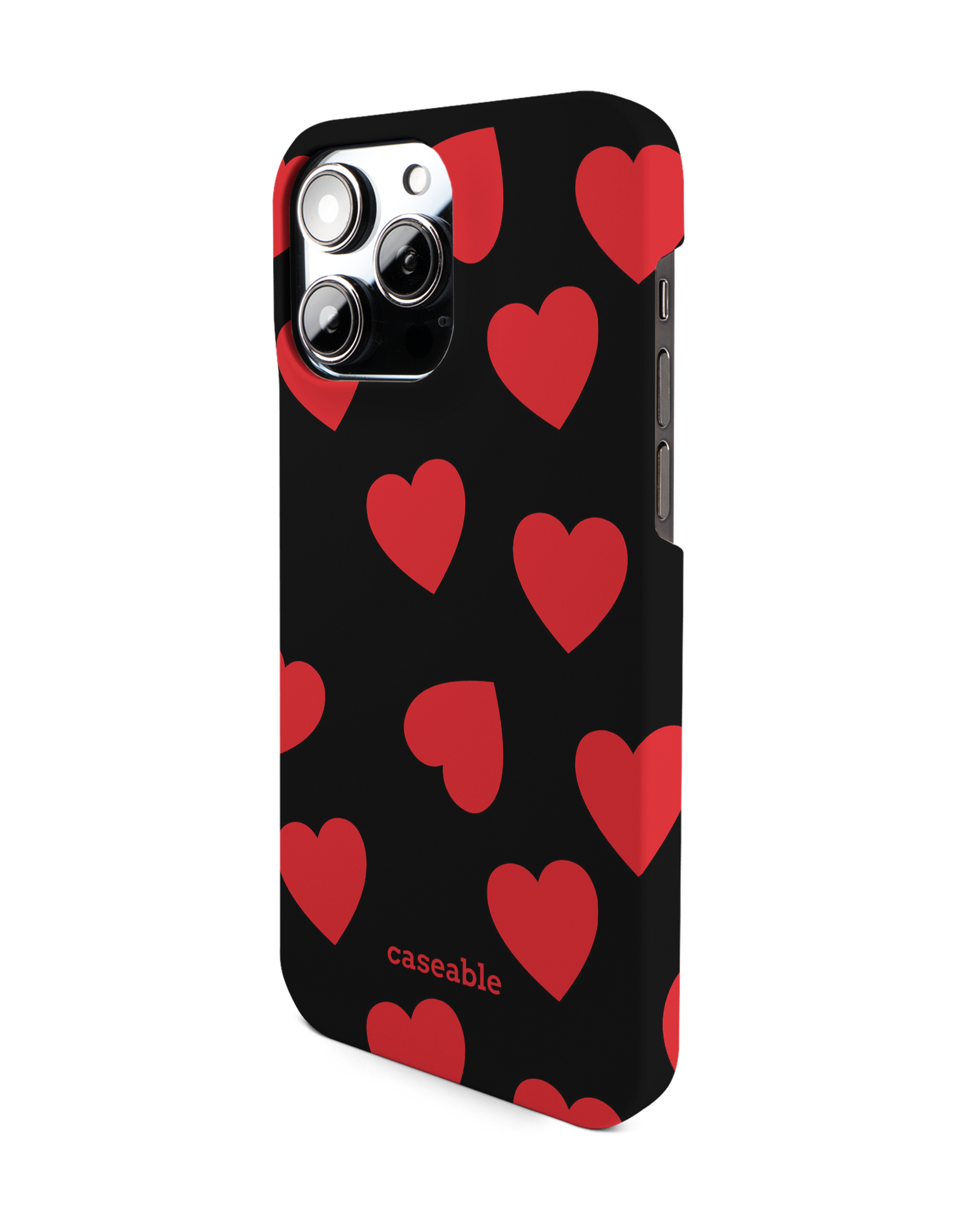 Repeating Hearts Hard Shell Phone Case for Apple iPhone 14 Pro Max: View from the right side