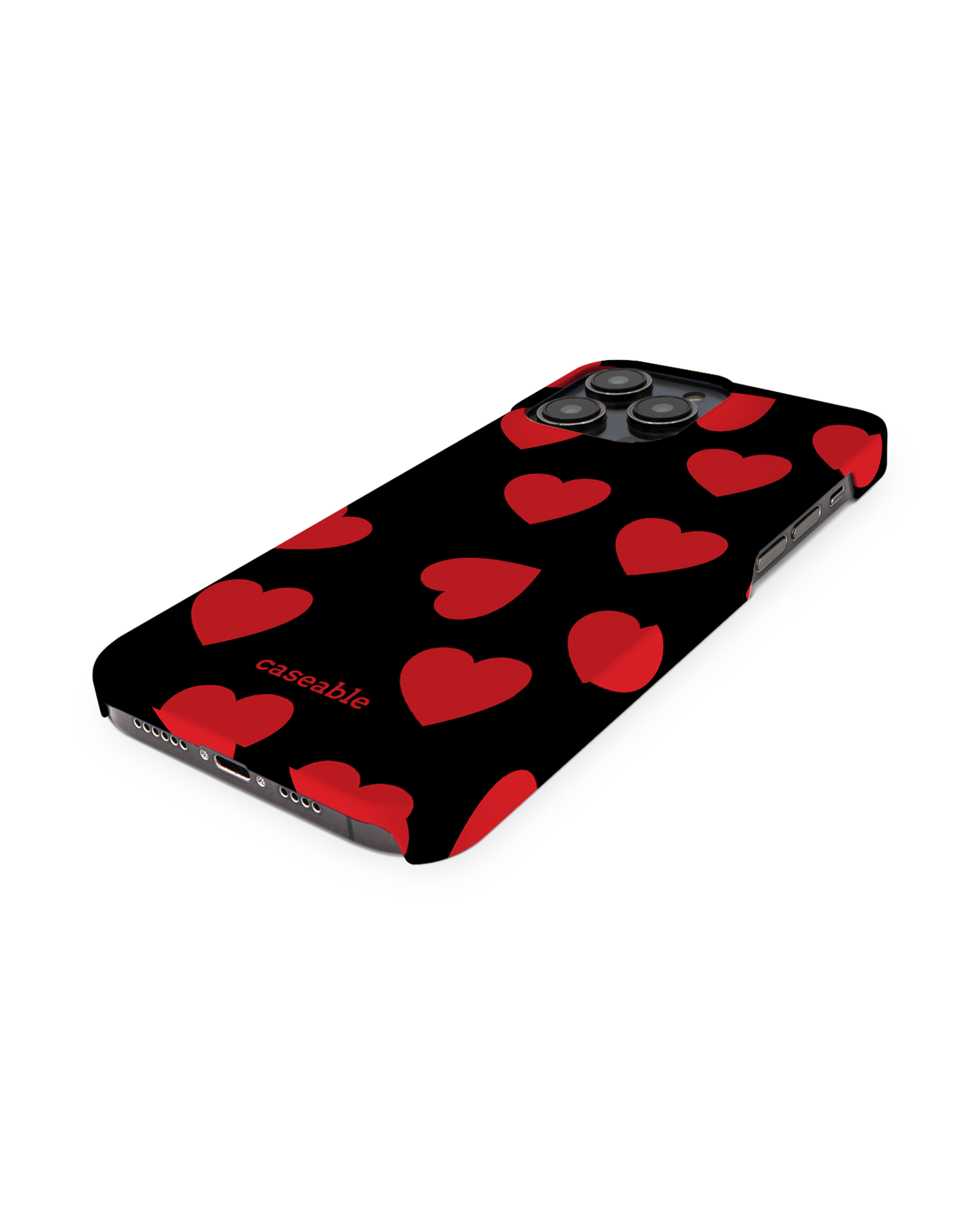 Repeating Hearts Hard Shell Phone Case for Apple iPhone 14 Pro Max: Perspective view