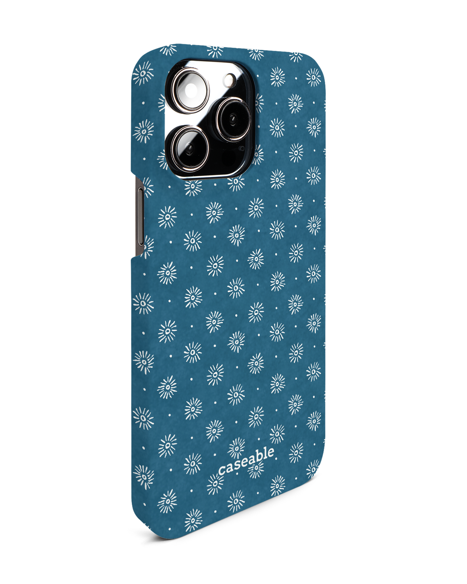 Indigo Sun Pattern Hard Shell Phone Case for Apple iPhone 14 Pro Max: View from the left side