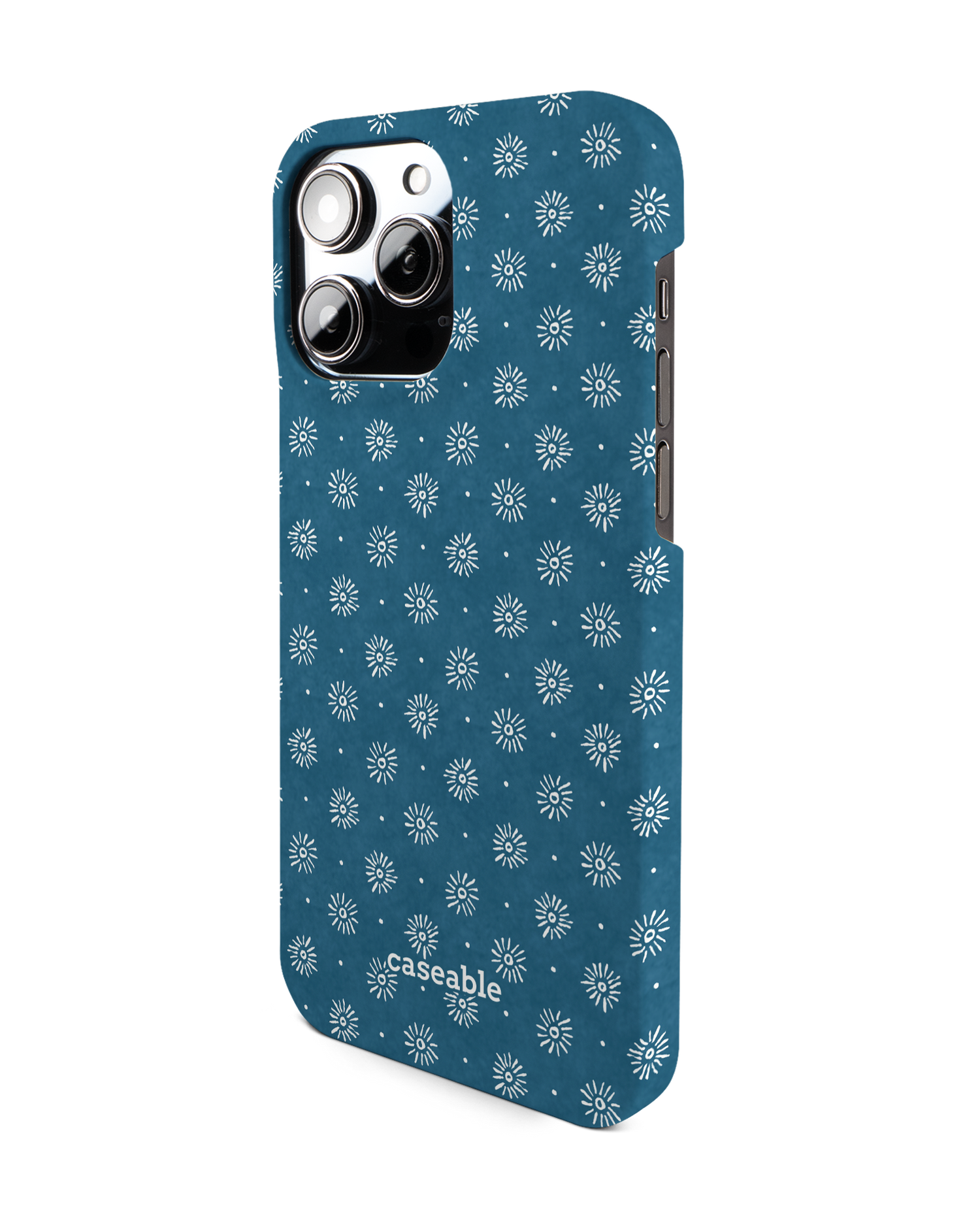 Indigo Sun Pattern Hard Shell Phone Case for Apple iPhone 14 Pro Max: View from the right side
