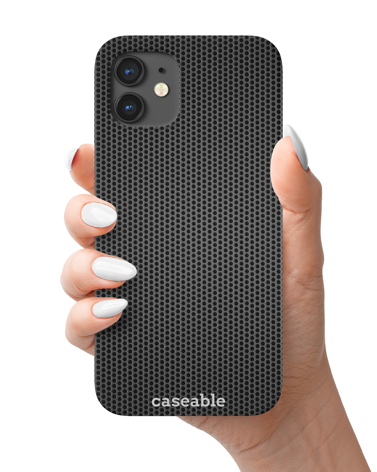 Carbon II Hard Shell Phone Case Apple iPhone 12 mini held in hand