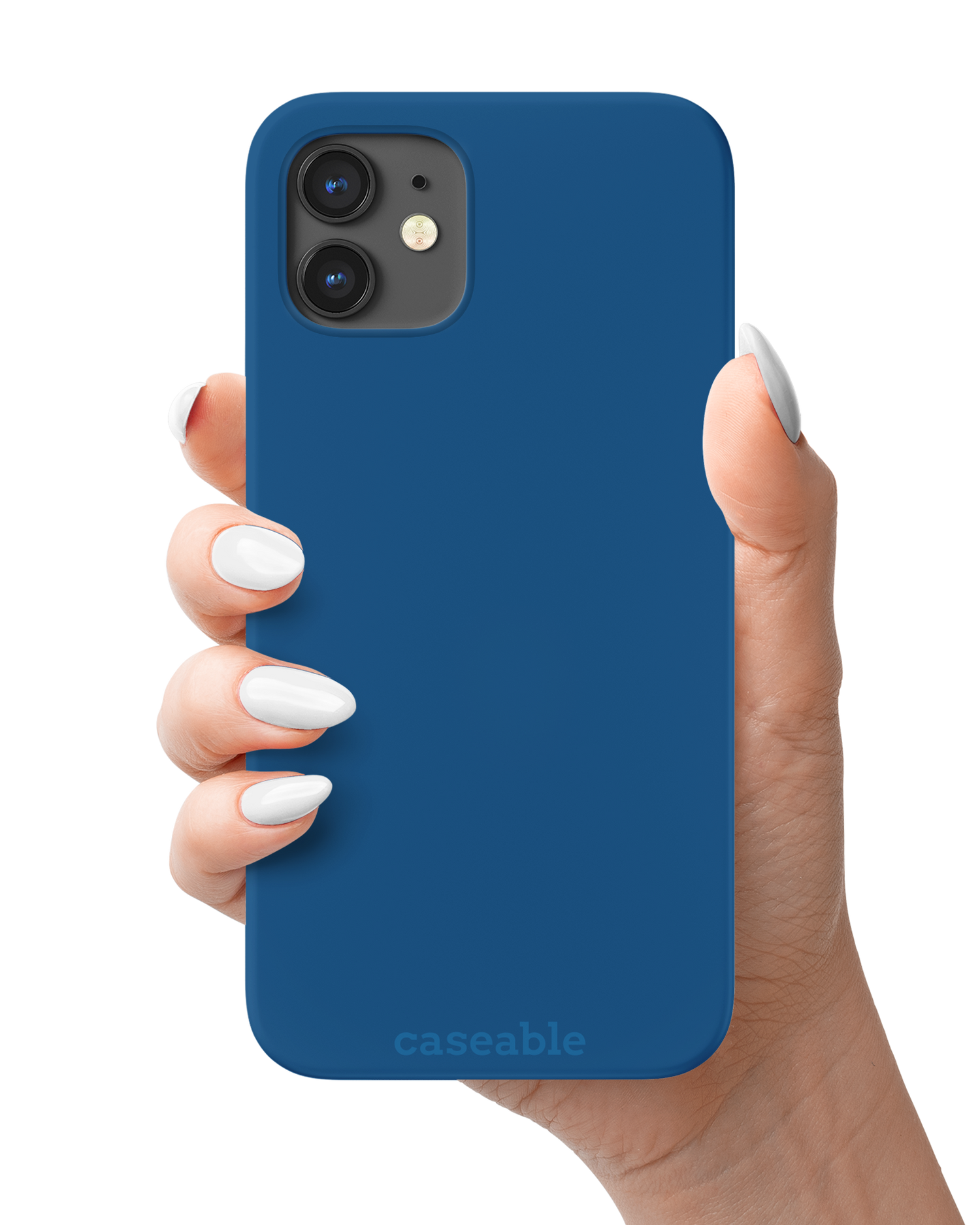 CLASSIC BLUE Hard Shell Phone Case Apple iPhone 12 mini held in hand