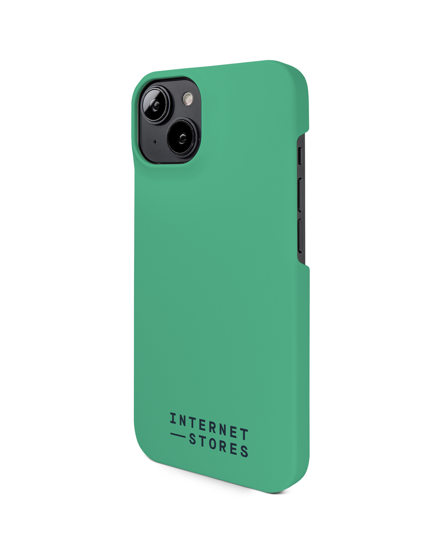 ISG Neon Green Hard Shell Phone Case for Apple iPhone 14: View from the right side