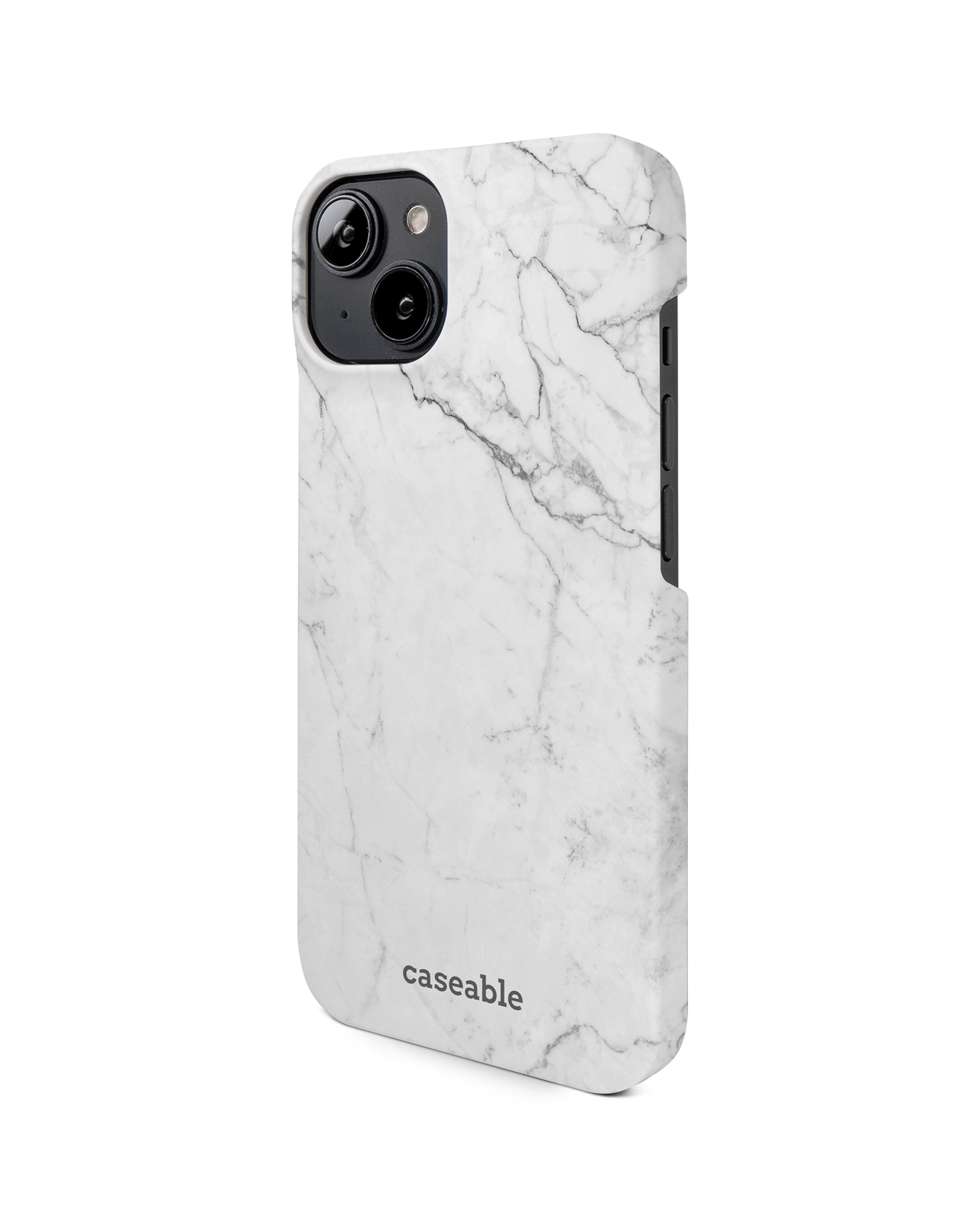 White Marble Hard Shell Phone Case for Apple iPhone 14: View from the right side