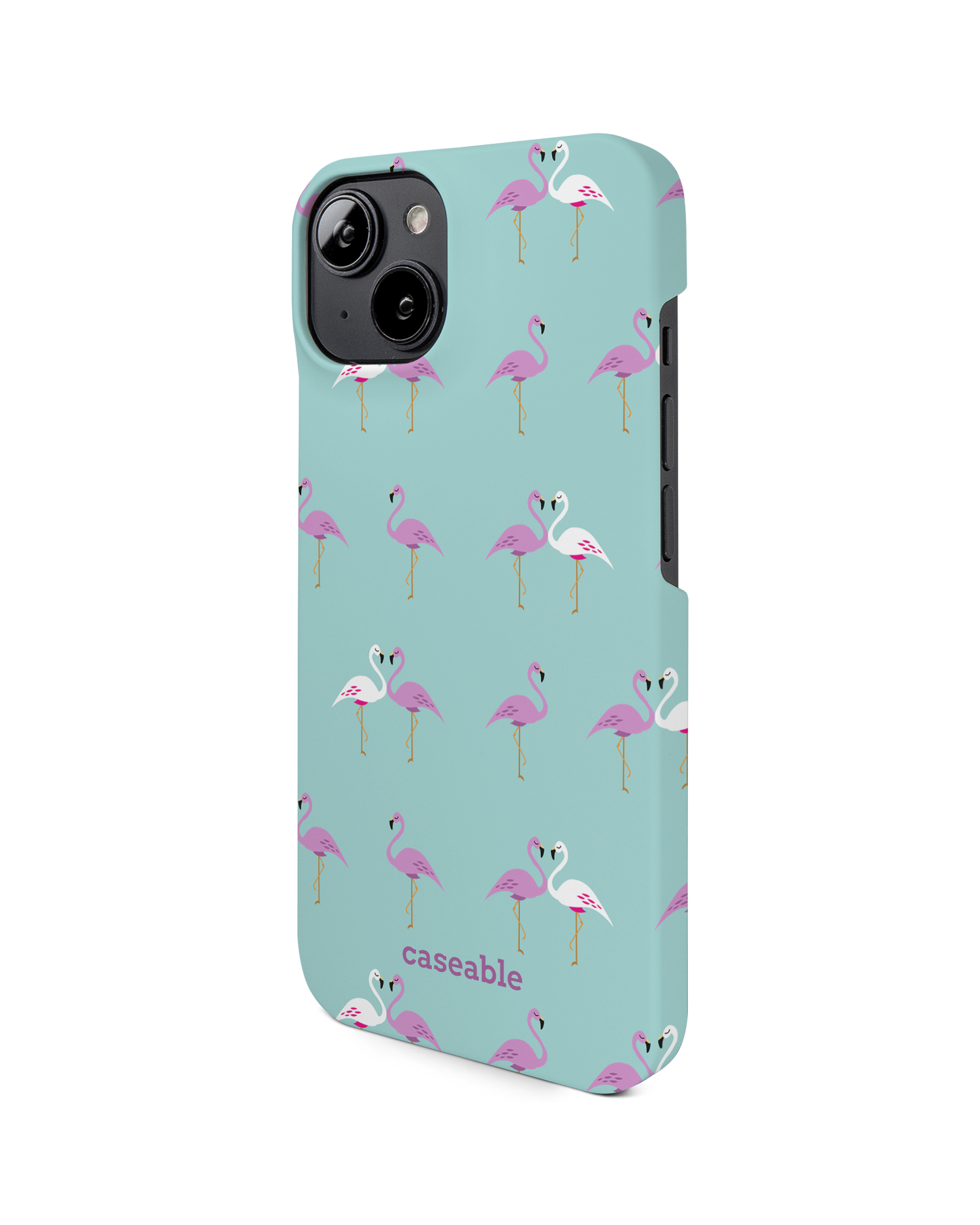 Two Flamingos Hard Shell Phone Case for Apple iPhone 14: View from the right side